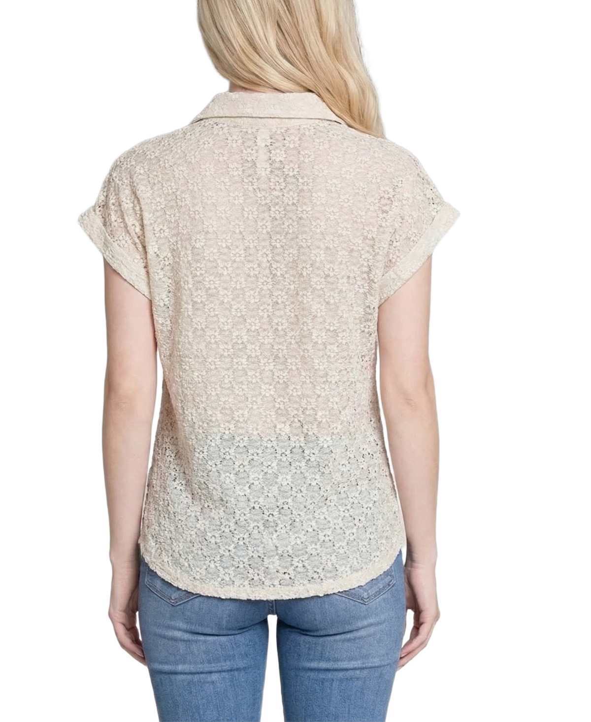 Ny Collection Petite Short-Sleeve Lace Blouse