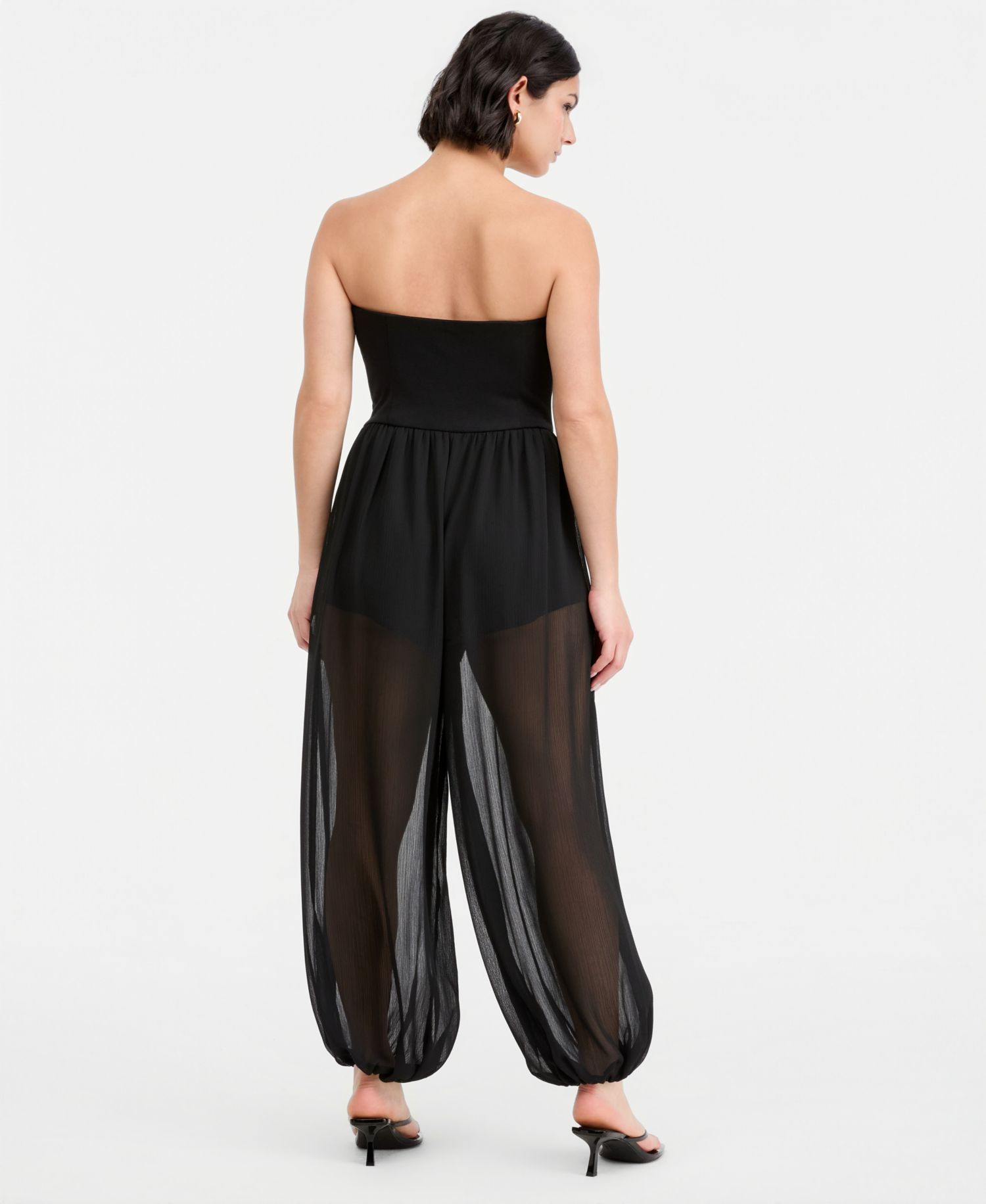 Women's Mixed-Media Strapless Bubble Jumpsuit