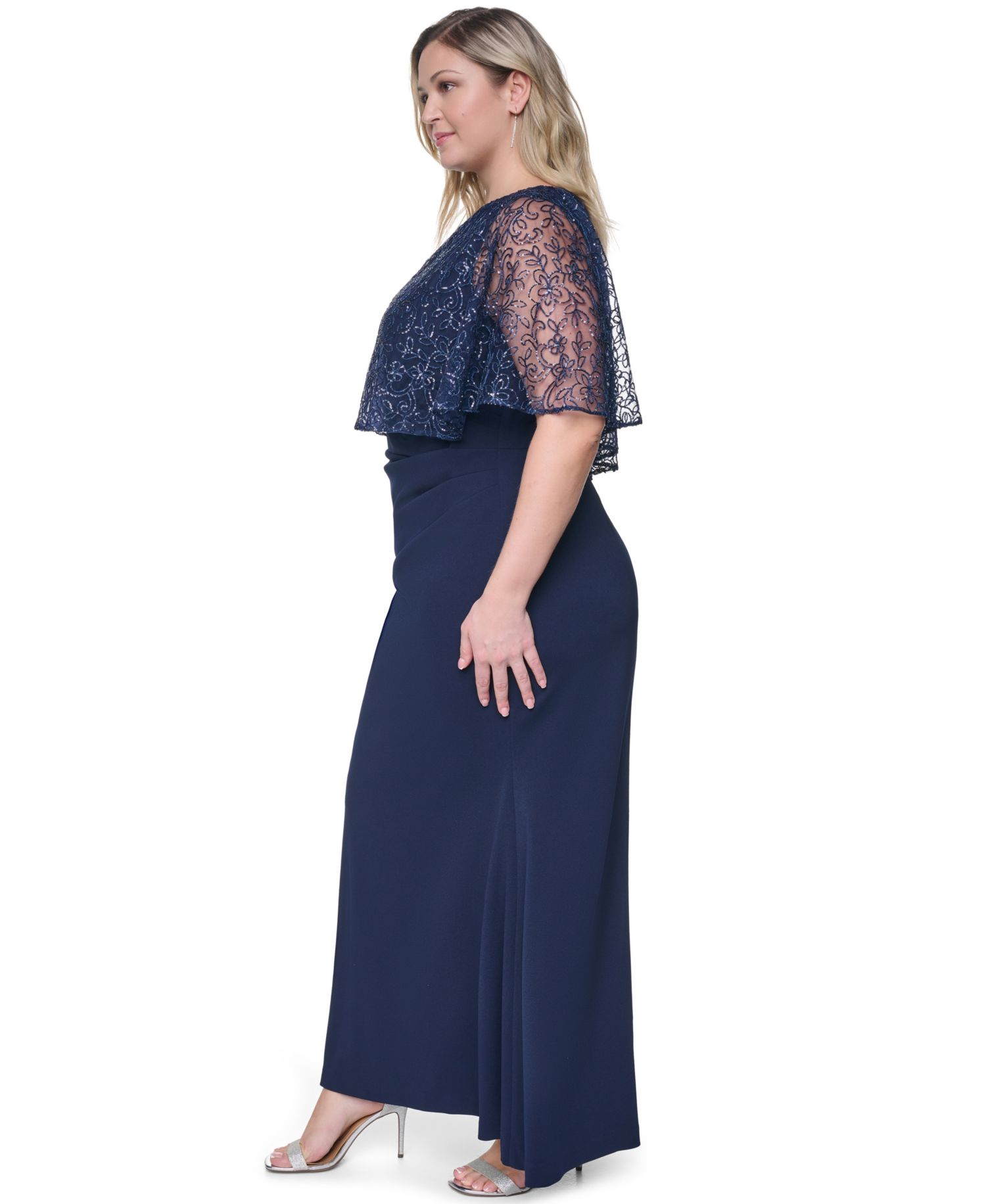 Plus Size Capelet Boat Neck Gown