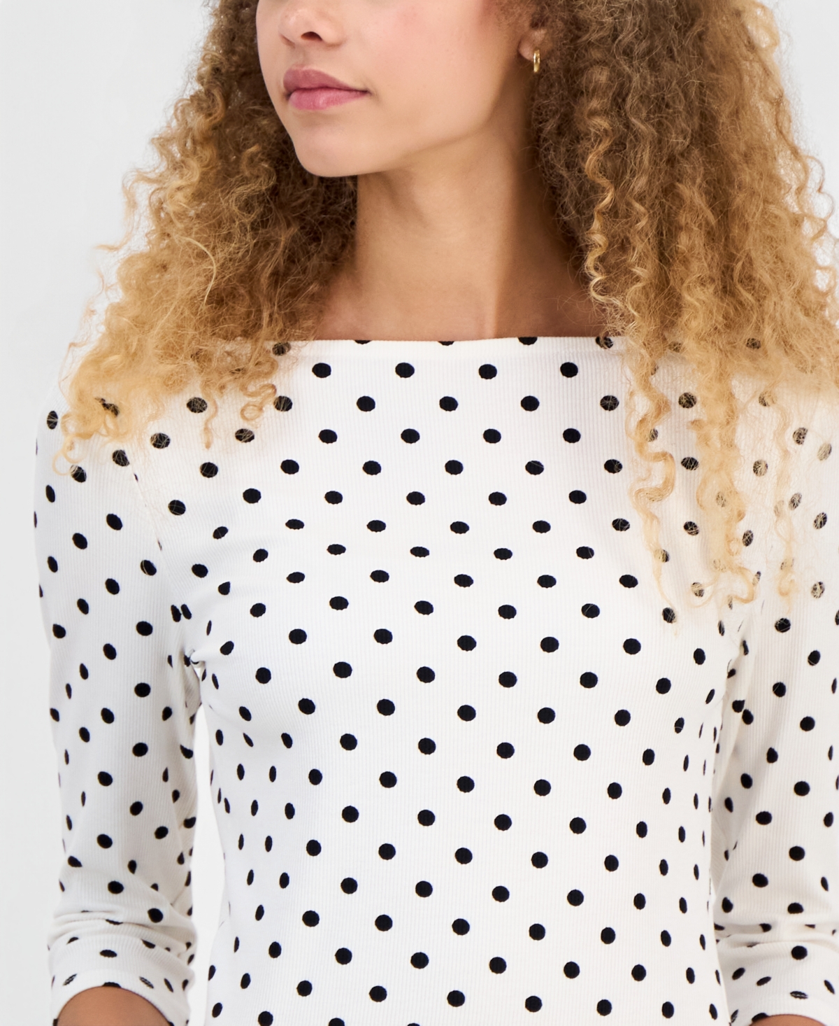 Self Esteem Juniors' Polka Dot Boat-Neck 3/4-Sleeve Tee