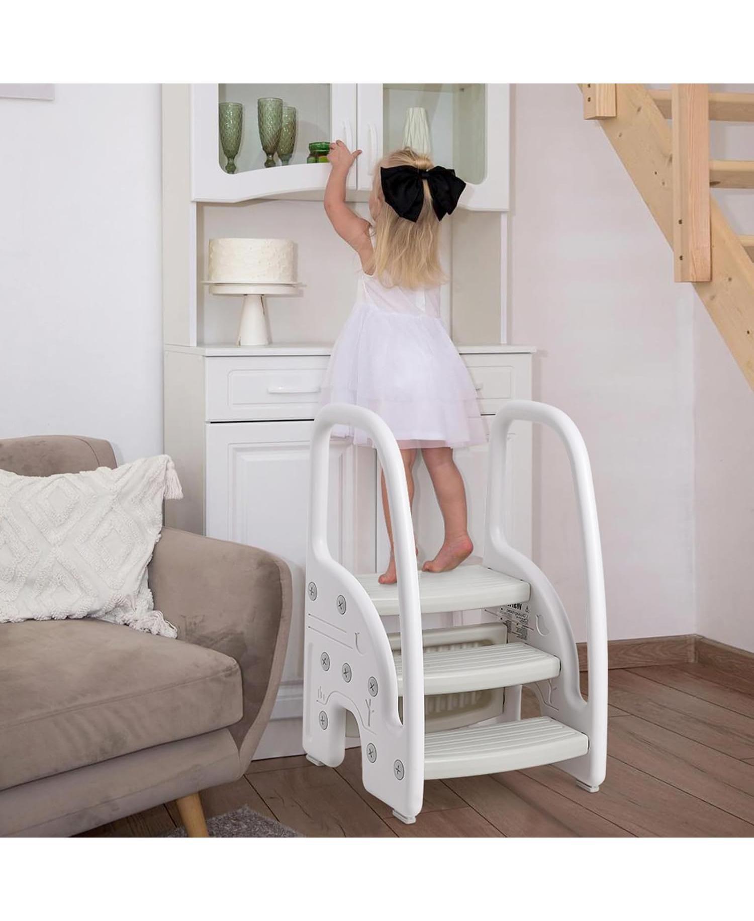 3 Step Toddler Step Stool with Handles, Lightweight Non-Slip Standing Helper for Bathroom, Kitchen and Potty Training