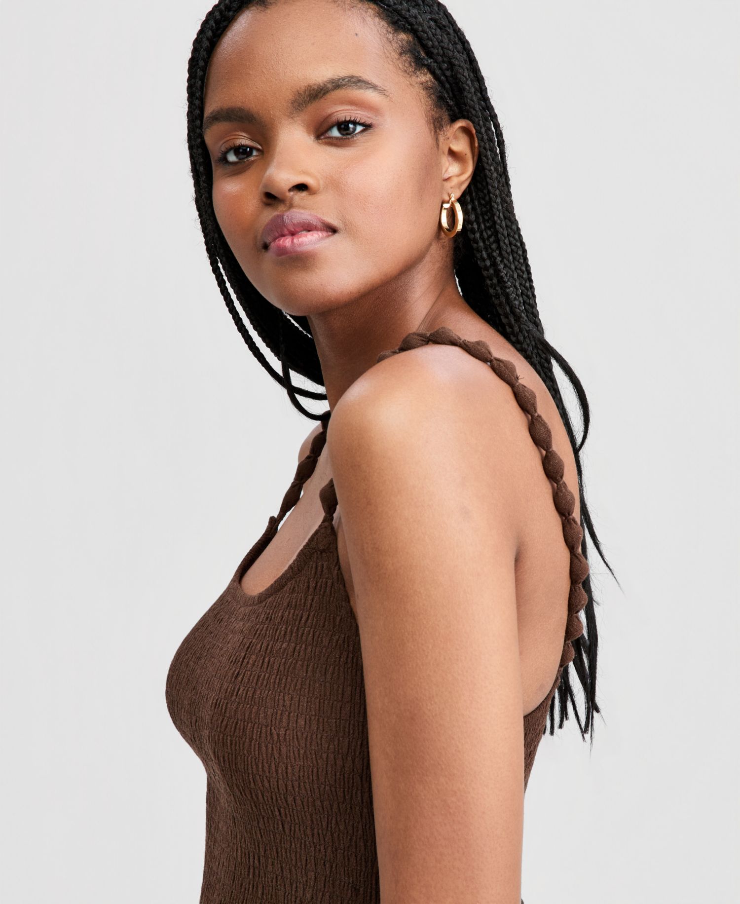Petite Linen-Blend Beaded Strap Smocked Midi Dress
