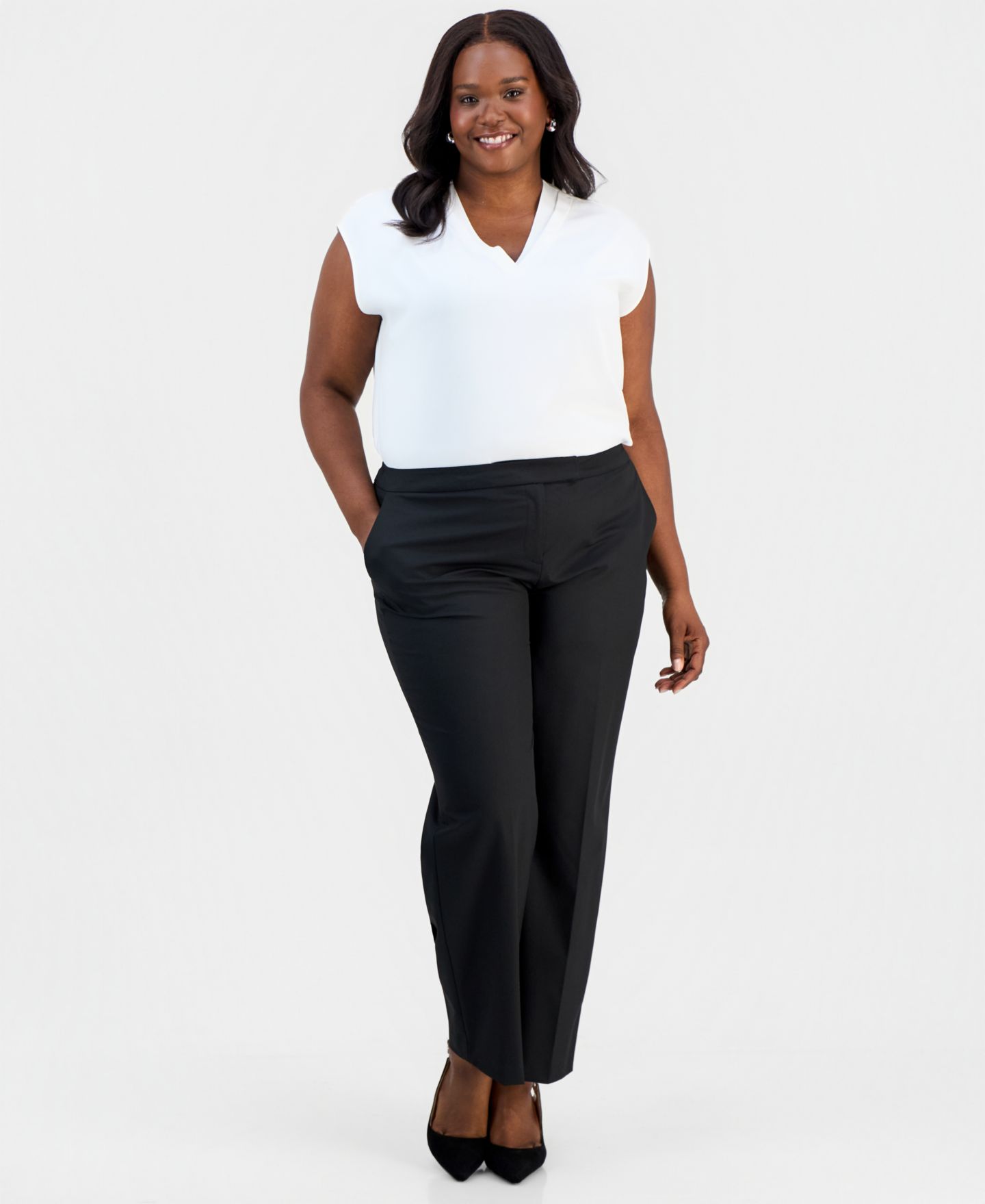 Женские брюки Kasper Plus Size Machine Washable Straight-Leg High-Rise, цвет: Чёрный — фото 2