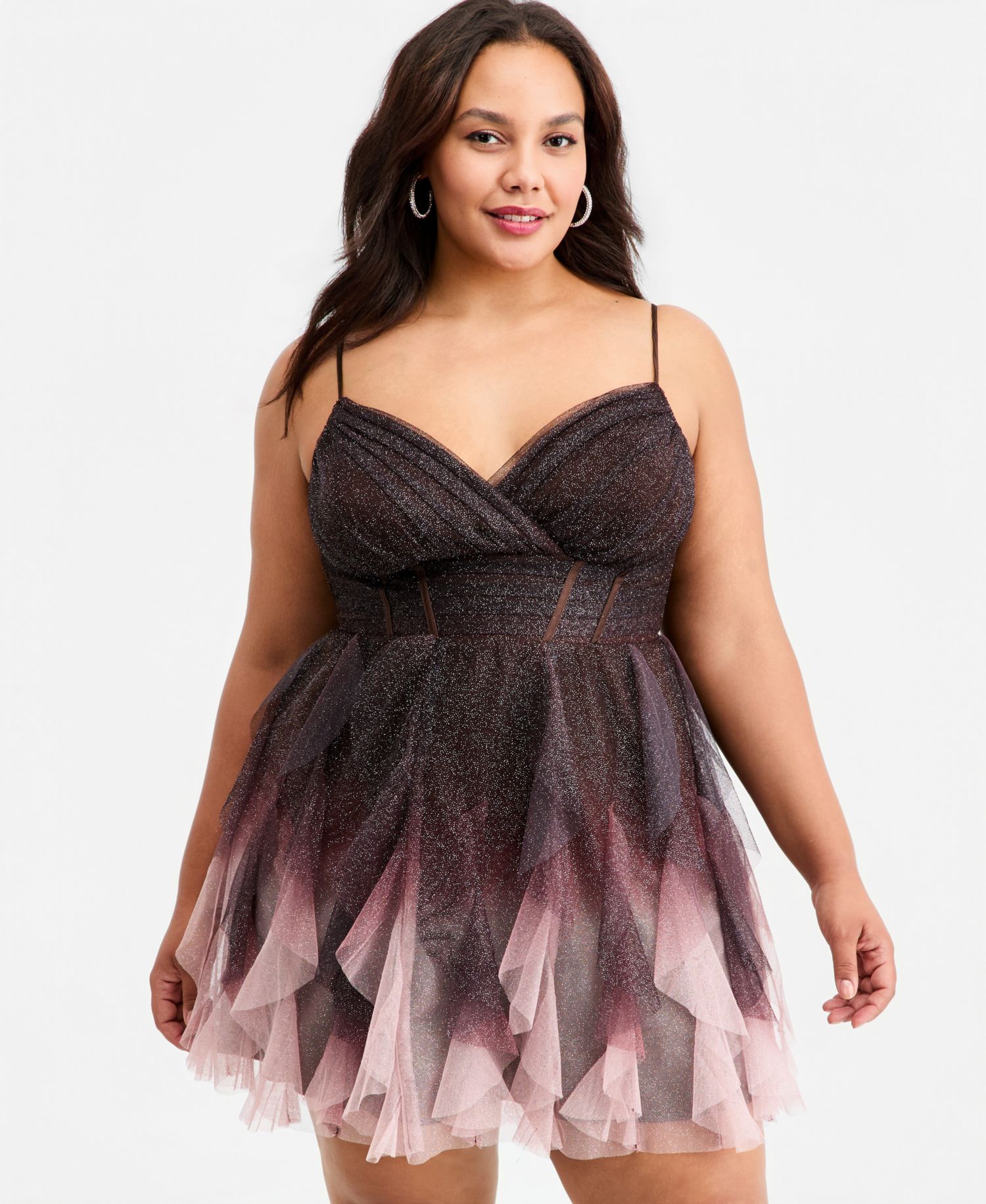 Trendy Plus Size Glitter Ombr&eacute; Petal Short Dress