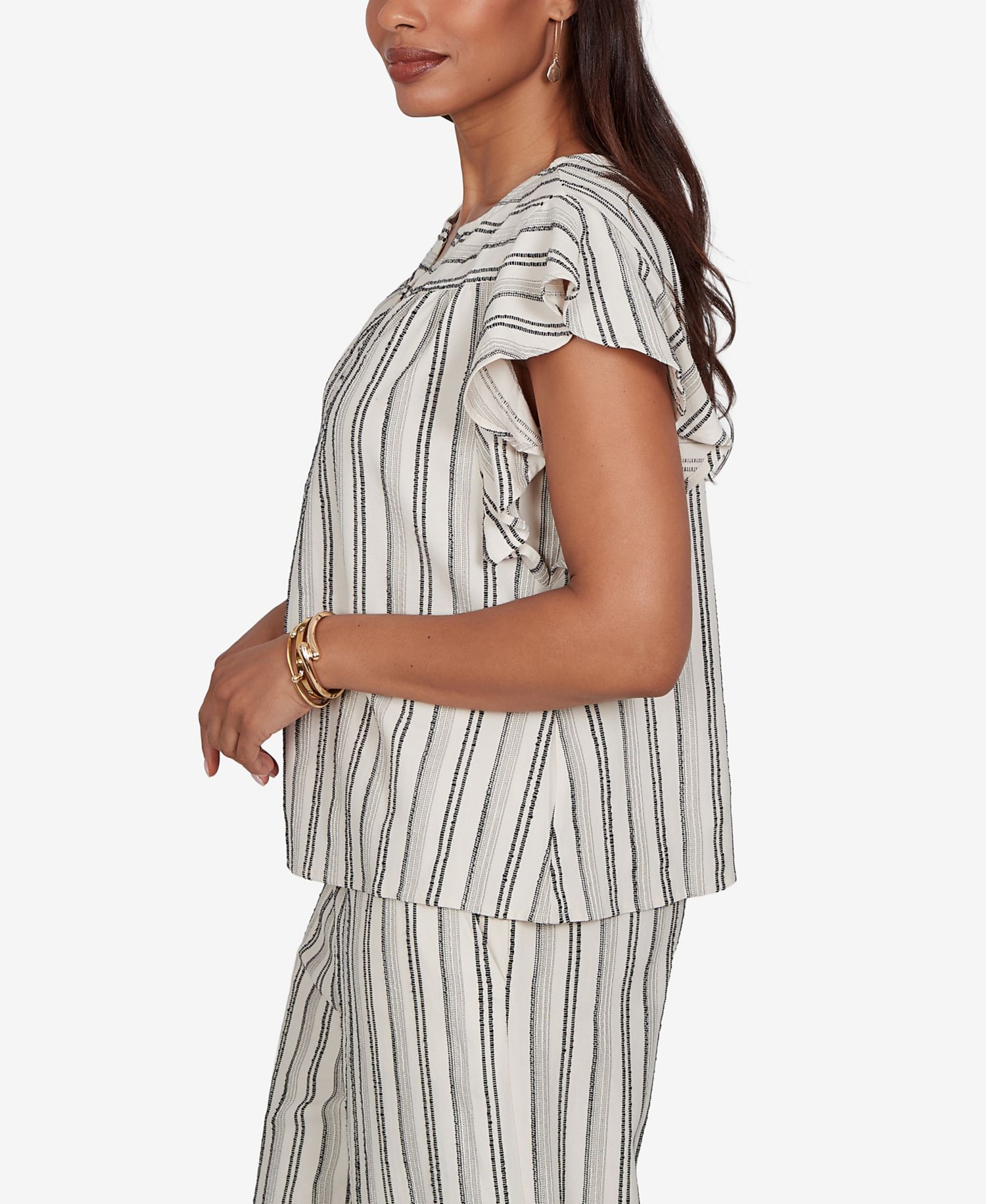 Petite Flutter-Sleeve Textured Stripe Top