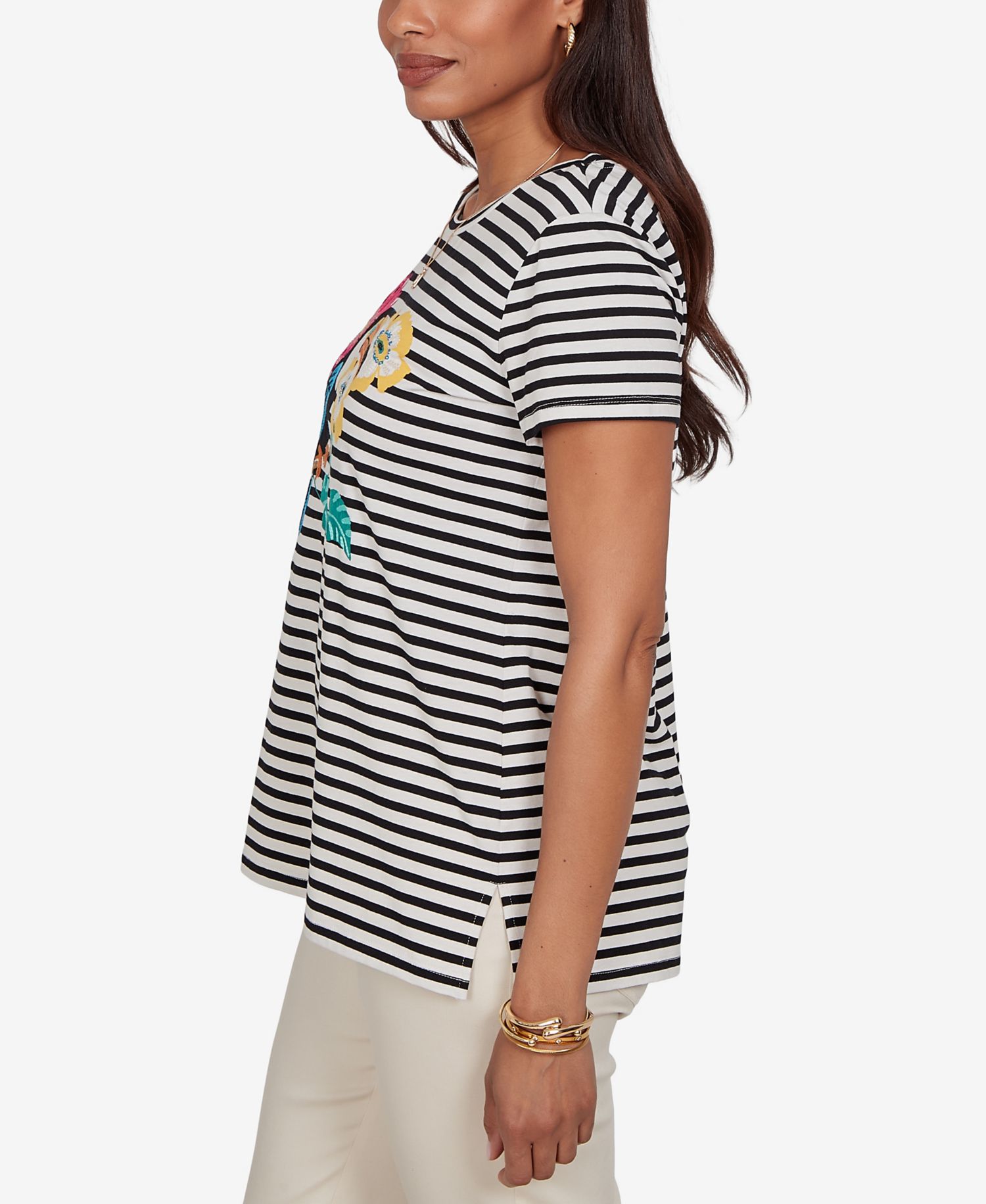 Petite Embellished Toucan Stripe Knit T-Shirt