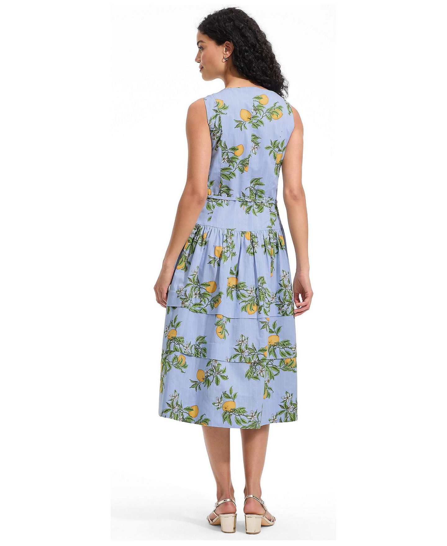 Женское платье Lands' End Poplin Square Neck Midi Tie Waist, цвет: Морской синий полосатый — фото 2