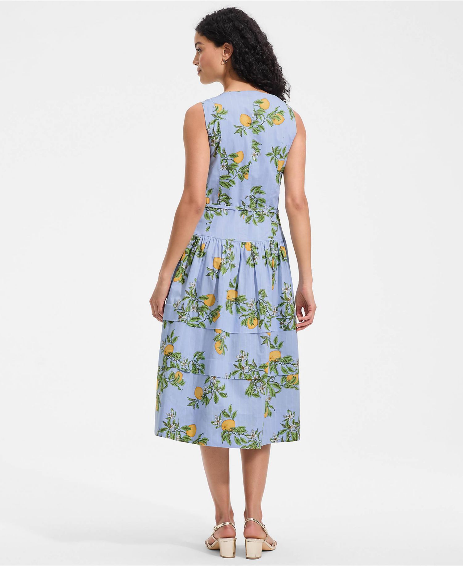 Women's Poplin Square Neck Midi Tie Waist Dress