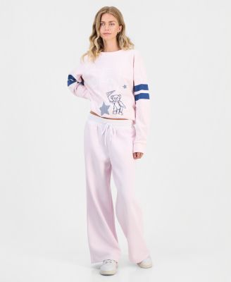 Juniors' Wide Fleece Contrast-Waist Sweatpants
