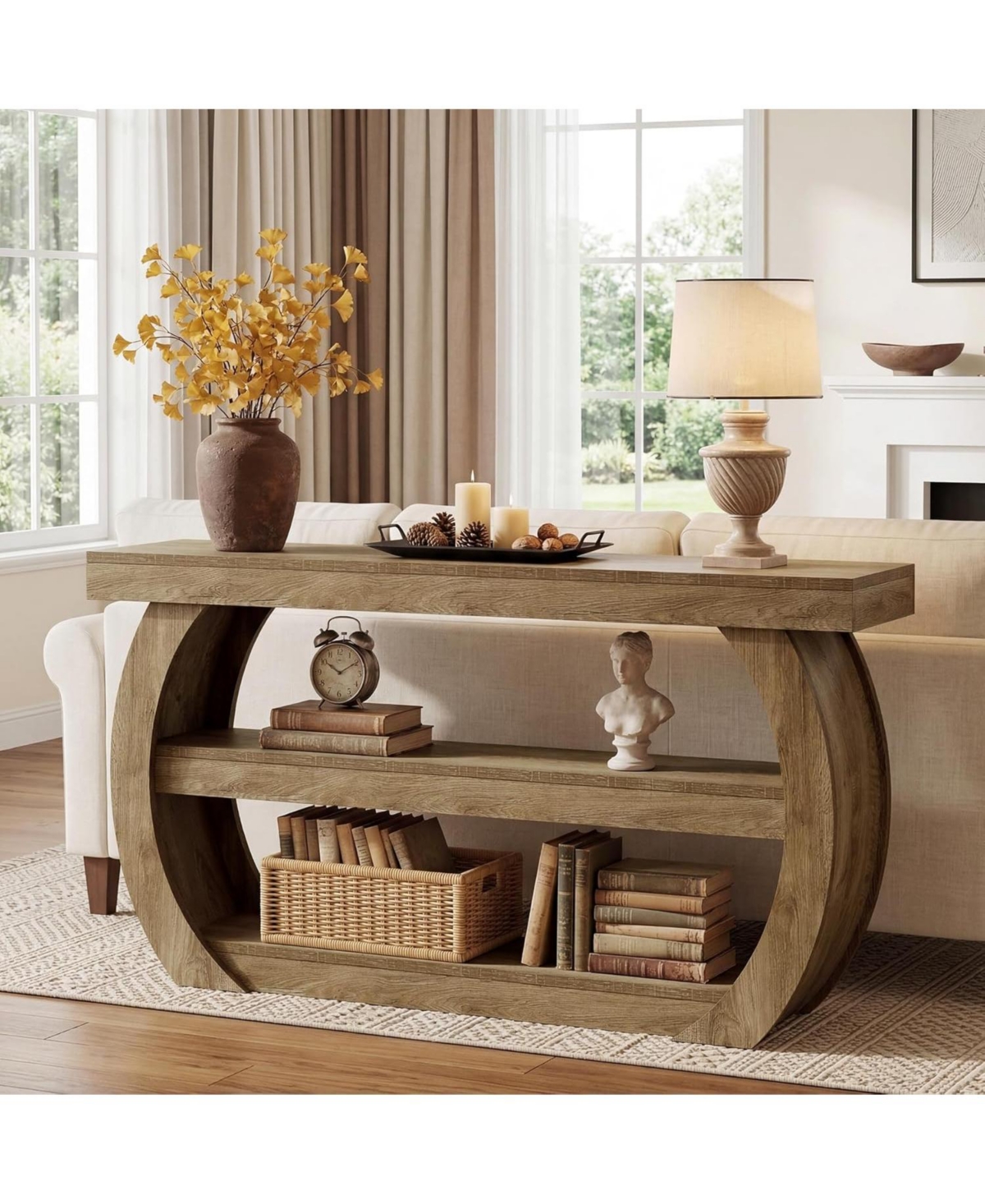 Tribesigns Farmhouse Console Table, 3-Tier Wooden Entryway Table with Storage Shelves, 63-Inch Long Rectangular Sofa Console Behind the Couch