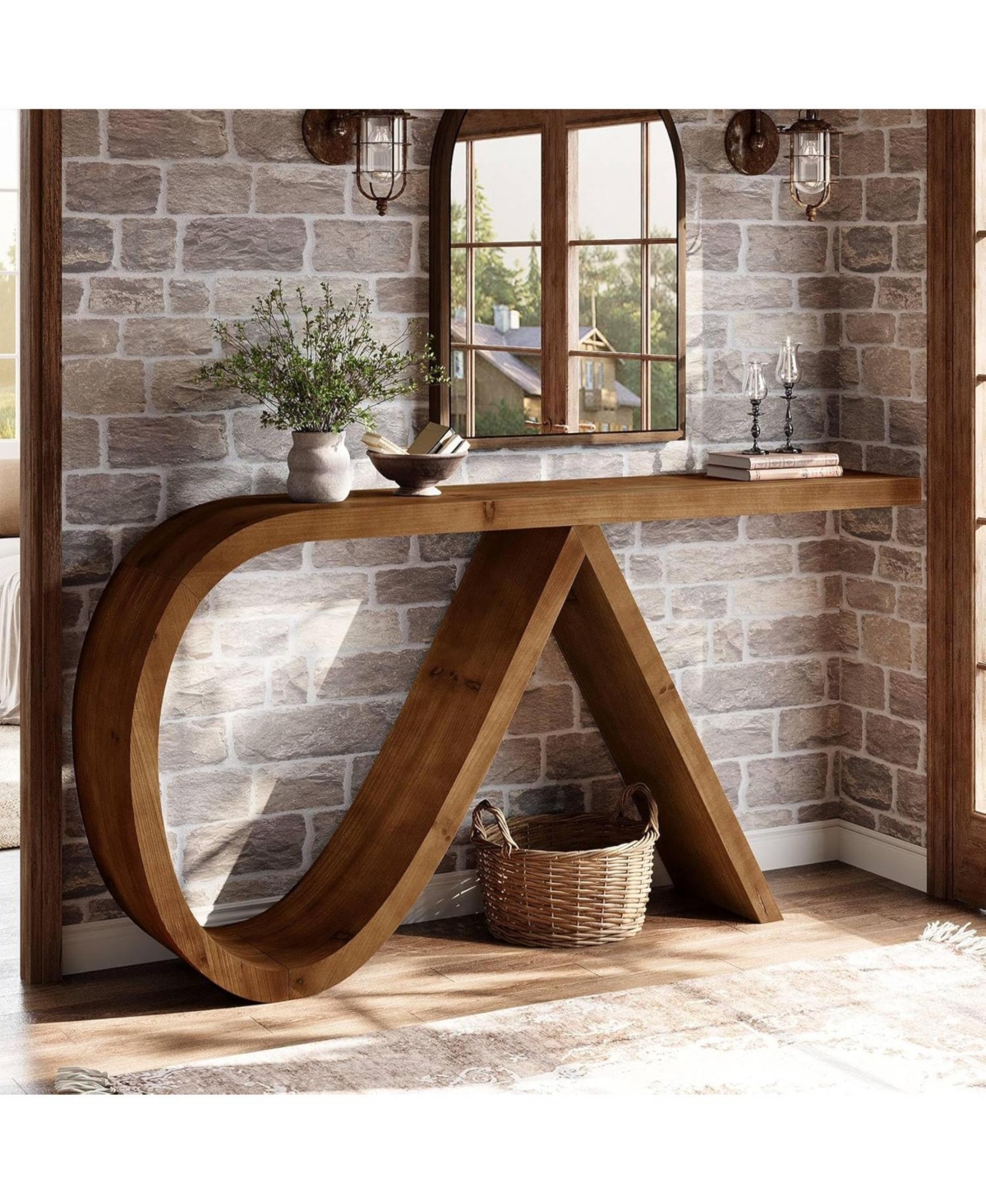 Tribesigns Solid Wood Curved Entryway Table, 57'' Console Table, Narrow Long Sofa Table Behind Couch, Farmhouse Accent Tables
