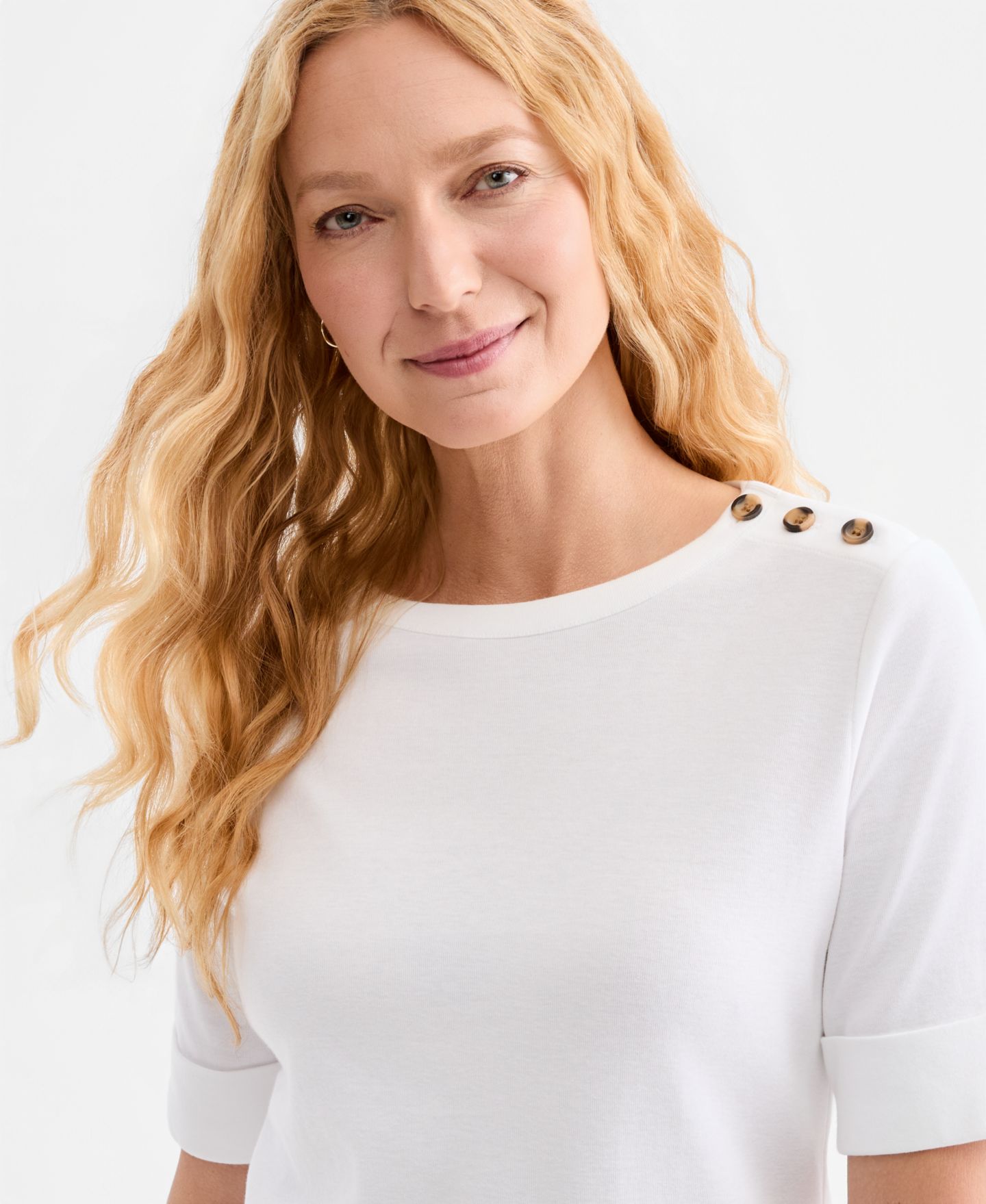 Женский топ Style & Co Pima Cotton Boat-Neck Elbow Sleeve Top, цвет: Яркий белый — фото 3