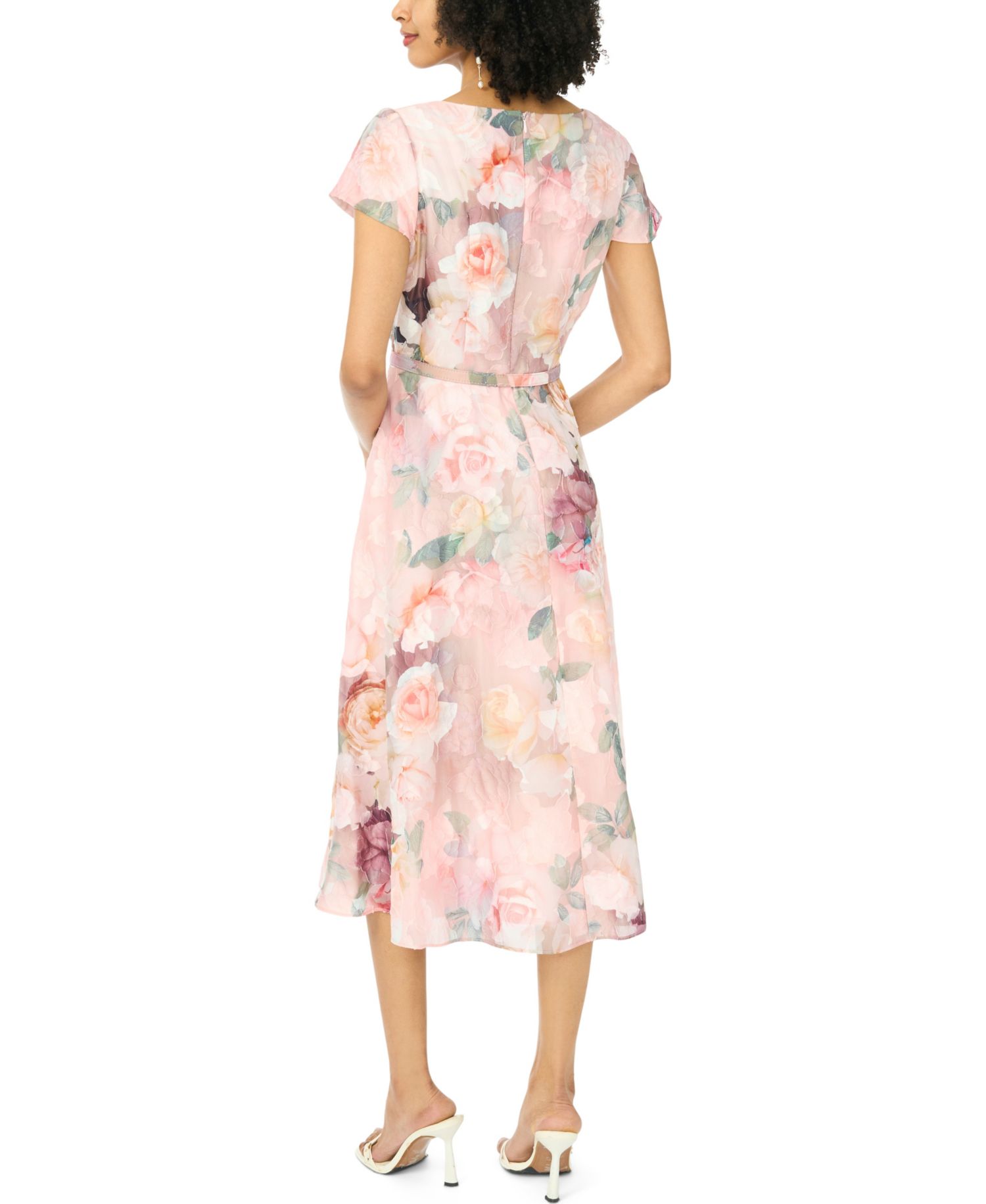 Women's Flutter-Sleeve V-Neck Fit & Flare Dress