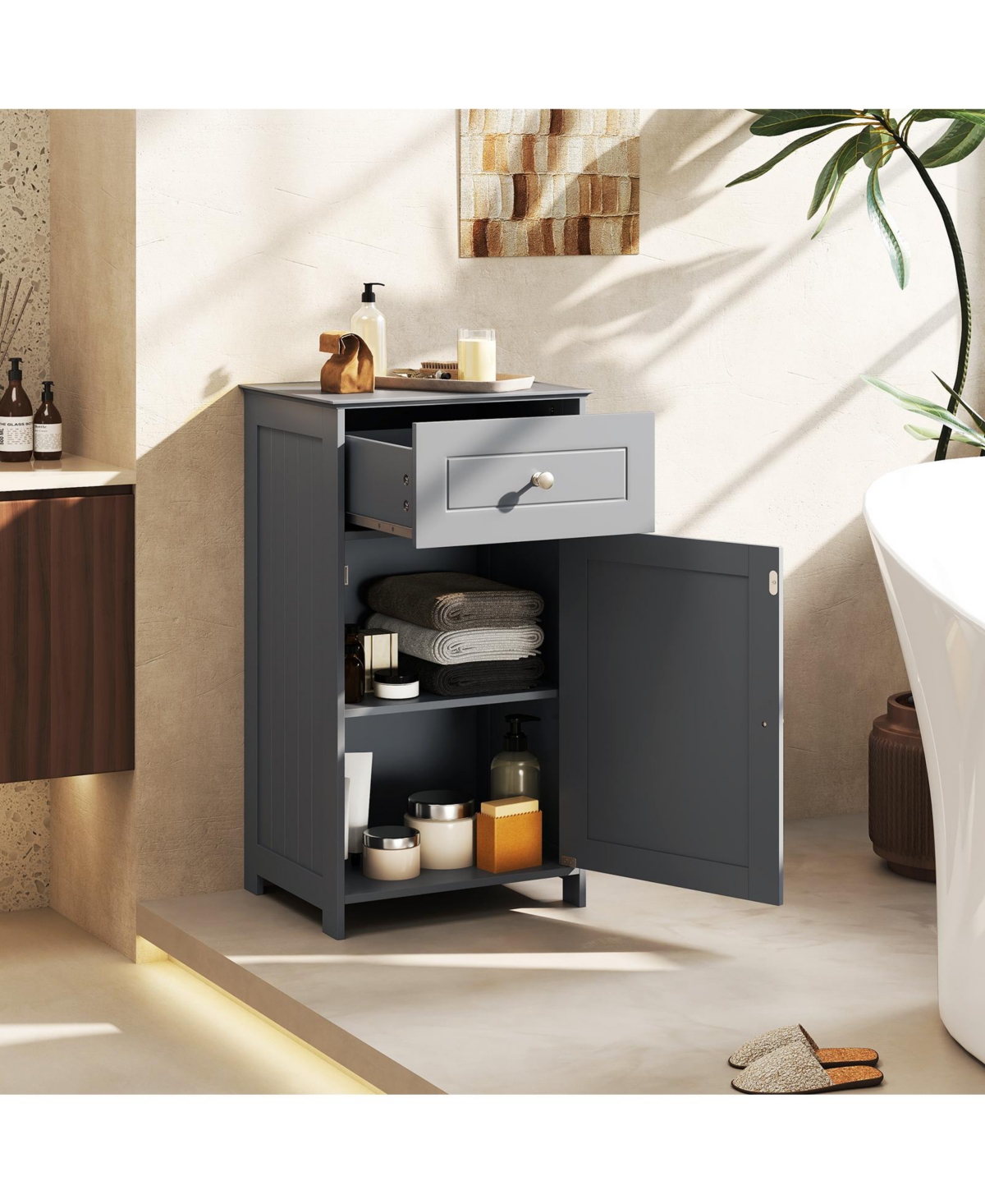 sumyeg Single Door Bathroom Storage Cabinet with Adjustable Shelf and Drawer