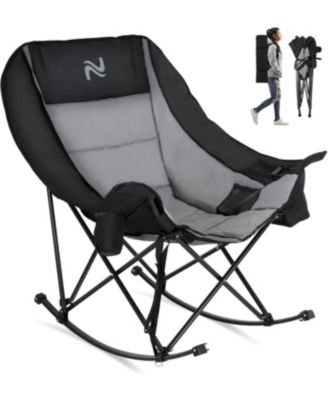 Oversized Rocking Camping Chair: 37"x45". Fully Padded Folding Outdoor Recliner with Side Pocket. Supports 400 lbs. For Patio and Camp