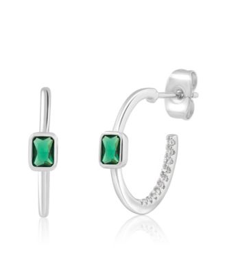 Modern Bezel-Set Birthstone CZ Half Hoops