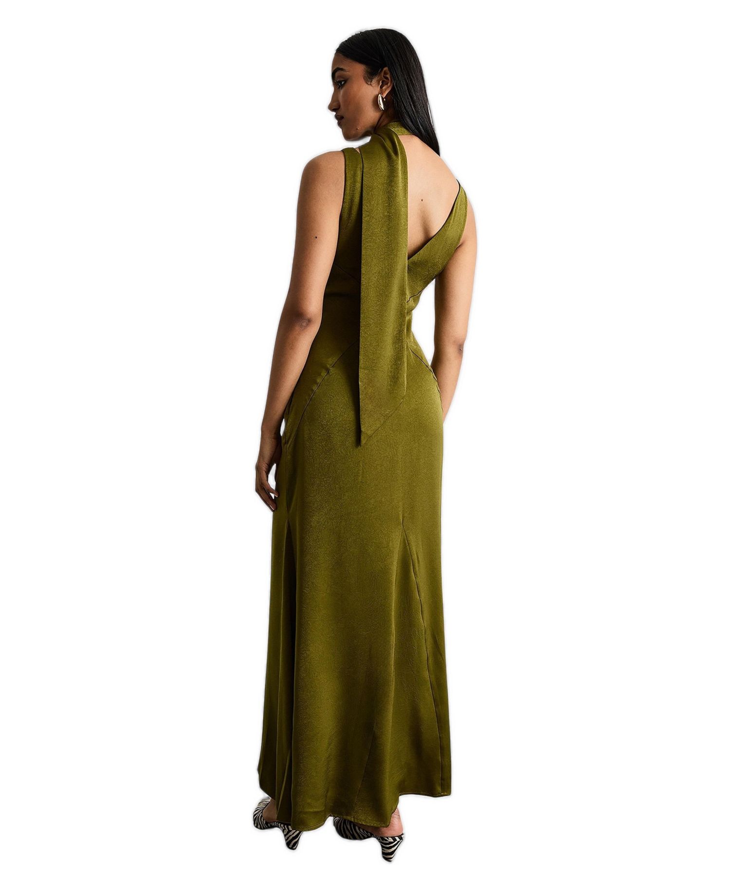 Women's Plain Scarf Detail Tie Neck Maxi Dress