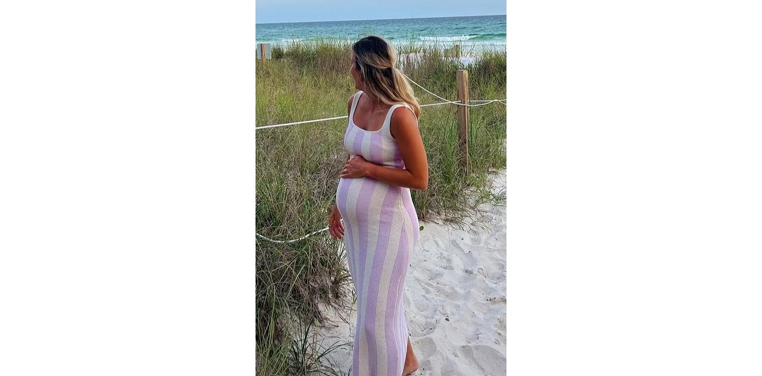 Maternity Pink Striped Terry Knit Sleeveless Midi Dress