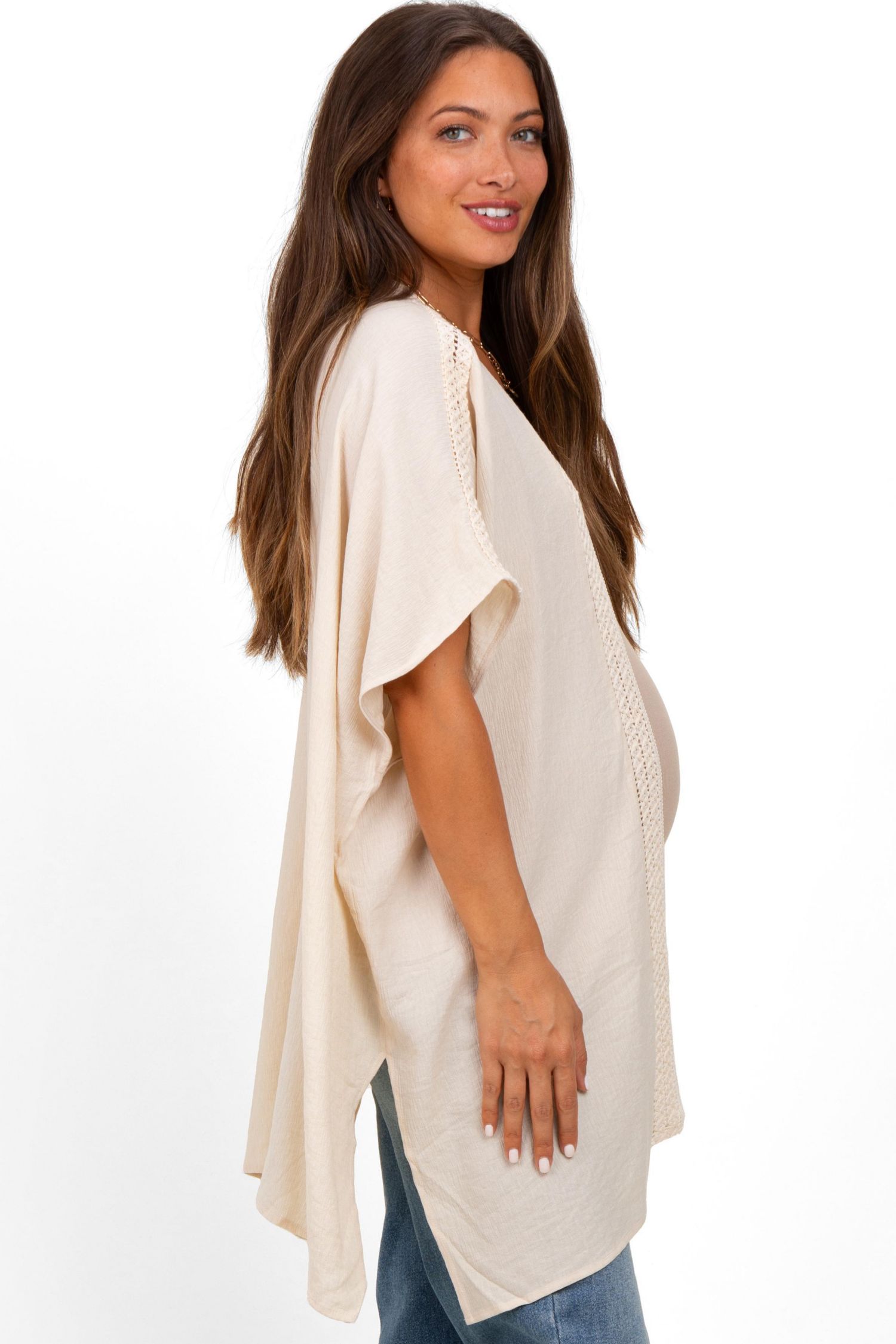 Women's Cream Crochet Trim Rustic Cover Up