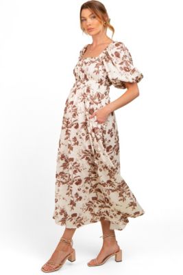Maternity Floral Puff Sleeve Midi Dress