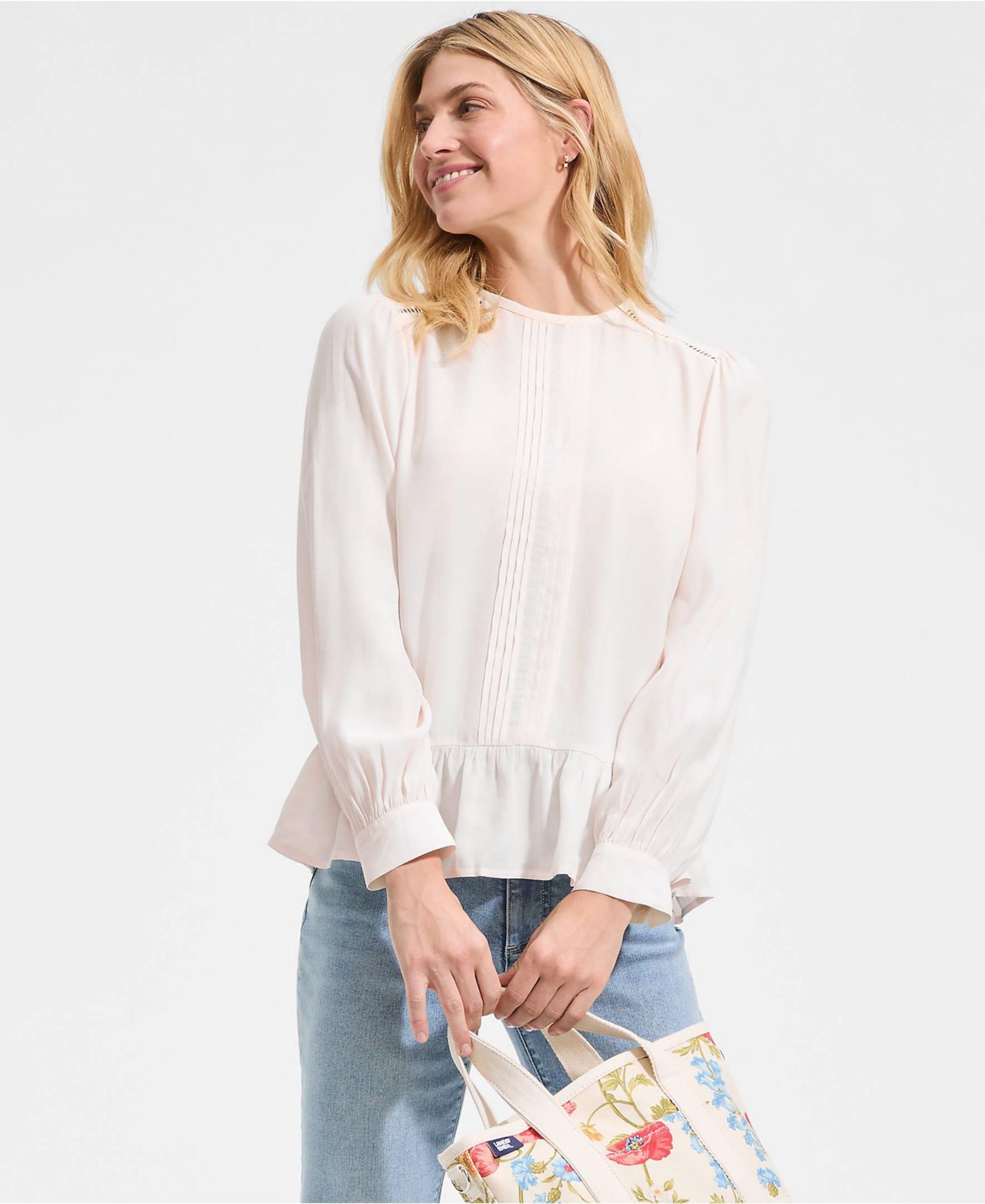 Women's Crepe Pintuck Peplum Top