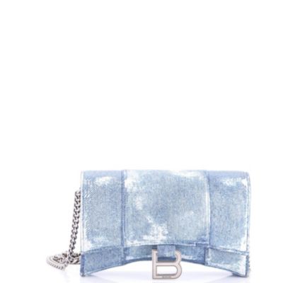 Hourglass Chain Wallet Denim Printed Leather