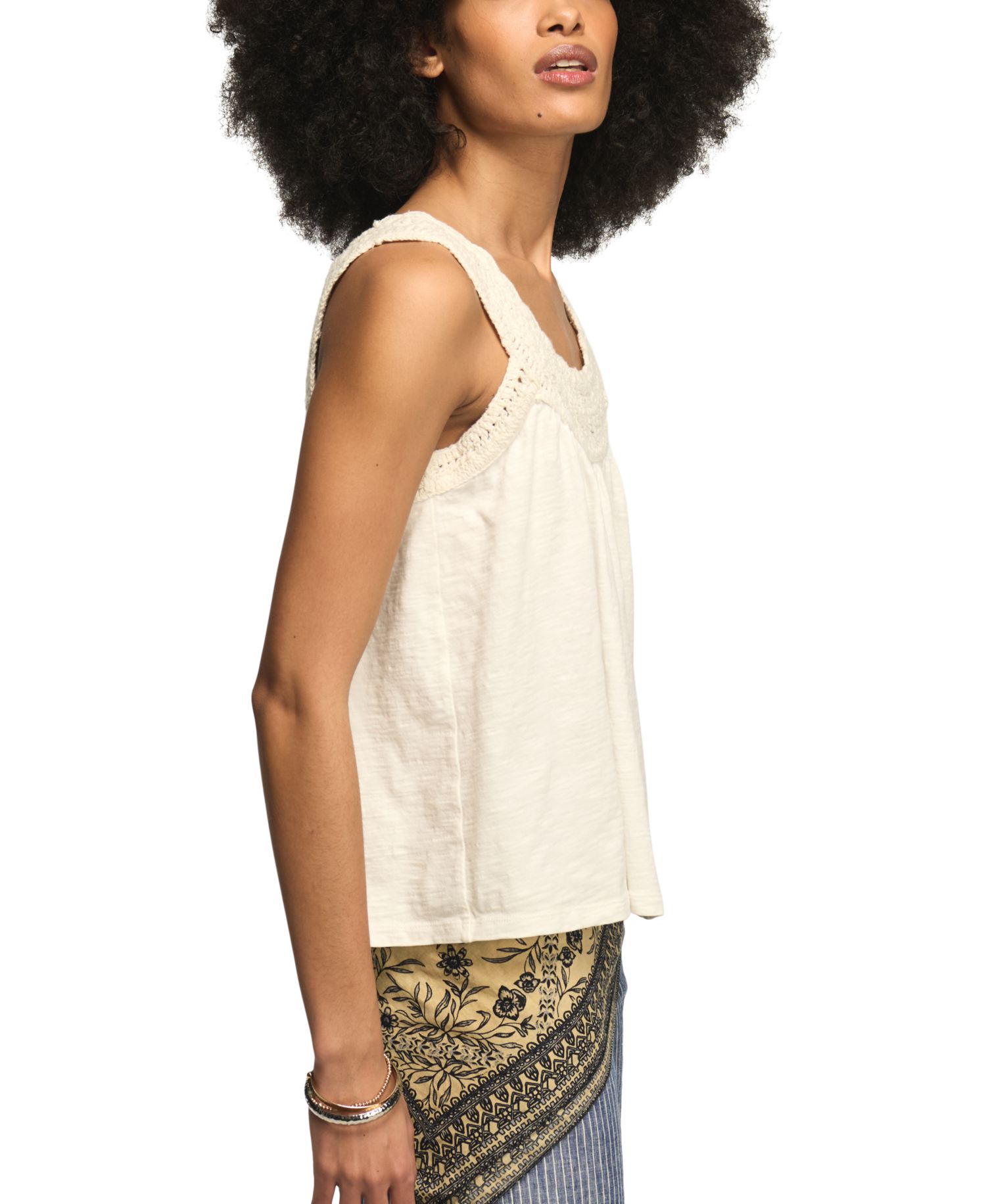 Women's Crochet Trim Scoop Neck Swing Tank Top