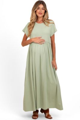 Maternity Light Olive Ruffle Trim Maxi Dress