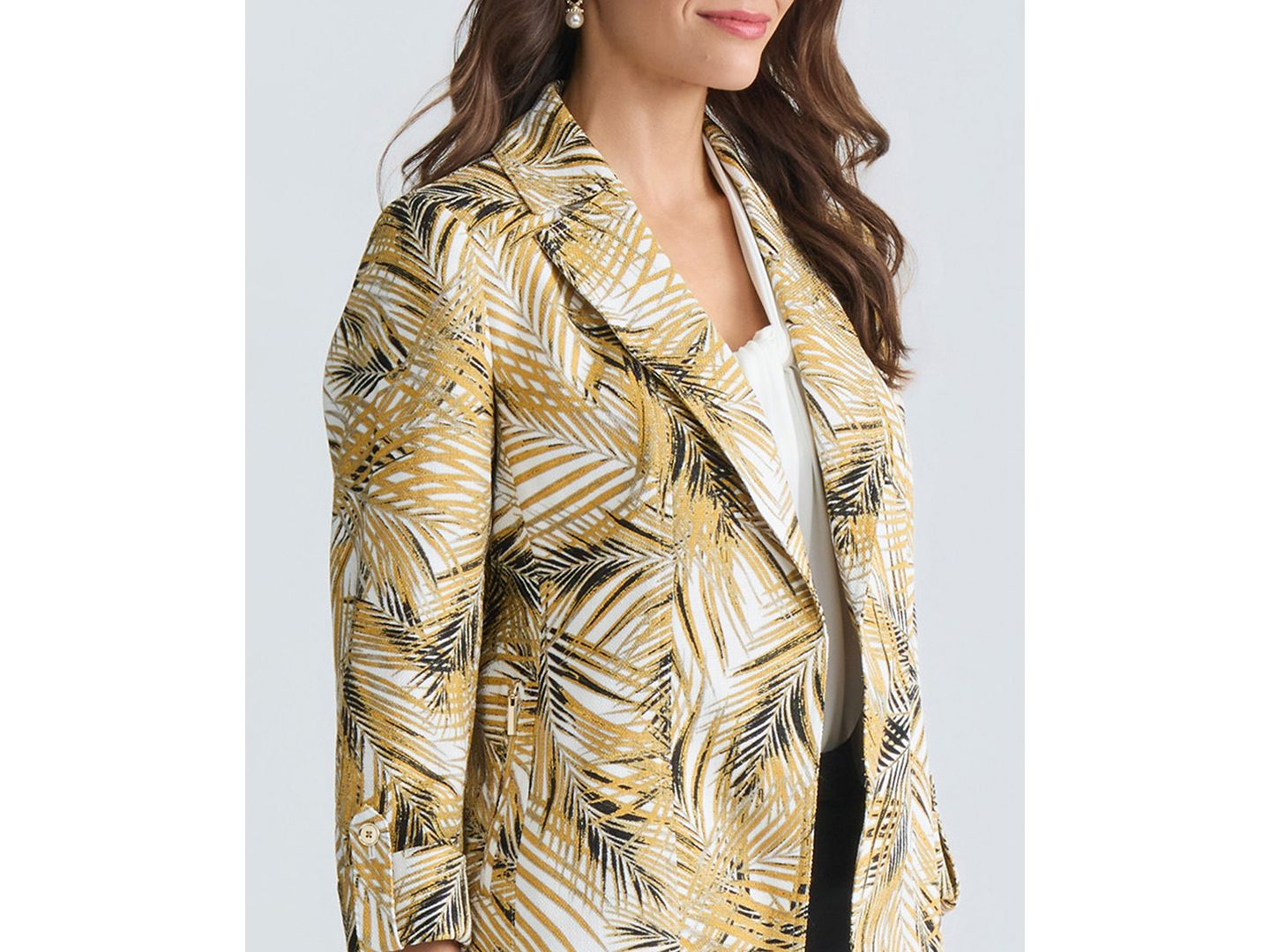 Женский пиджак Kasper 3/4-Sleeve Open-Front Palm Print Blazer, Regular & Petite, цвет: Разноцветный — фото 6