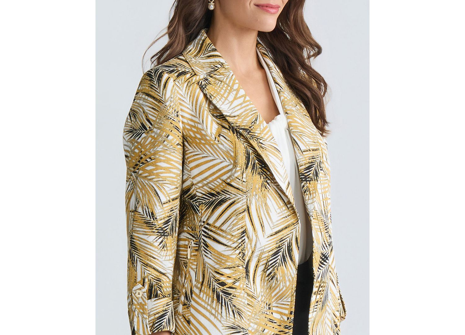 Women's 3/4-Sleeve Open-Front Palm Print Blazer, Regular & Petite
