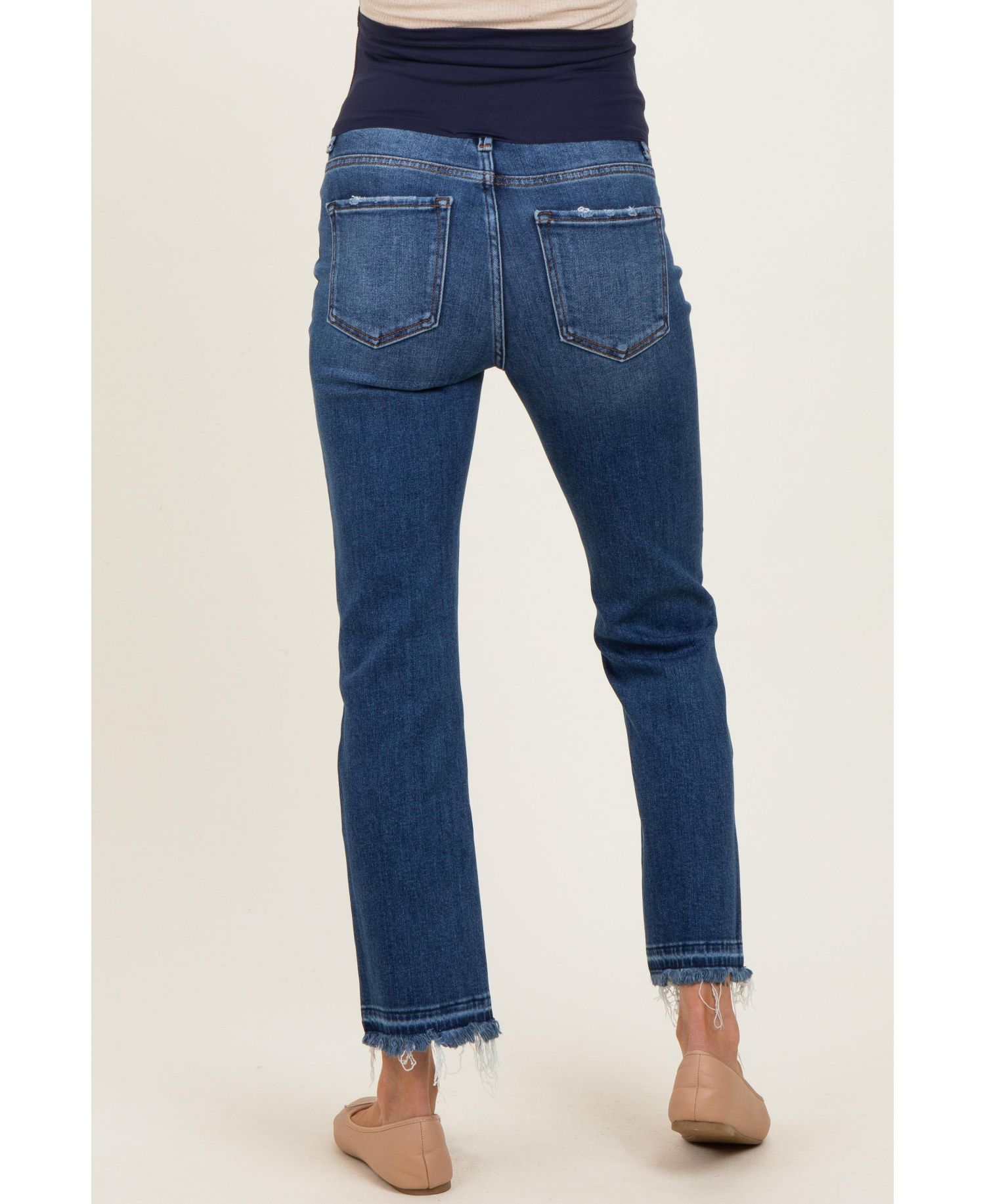 Women's Navy Released Hem Cropped Straight Leg Jeans