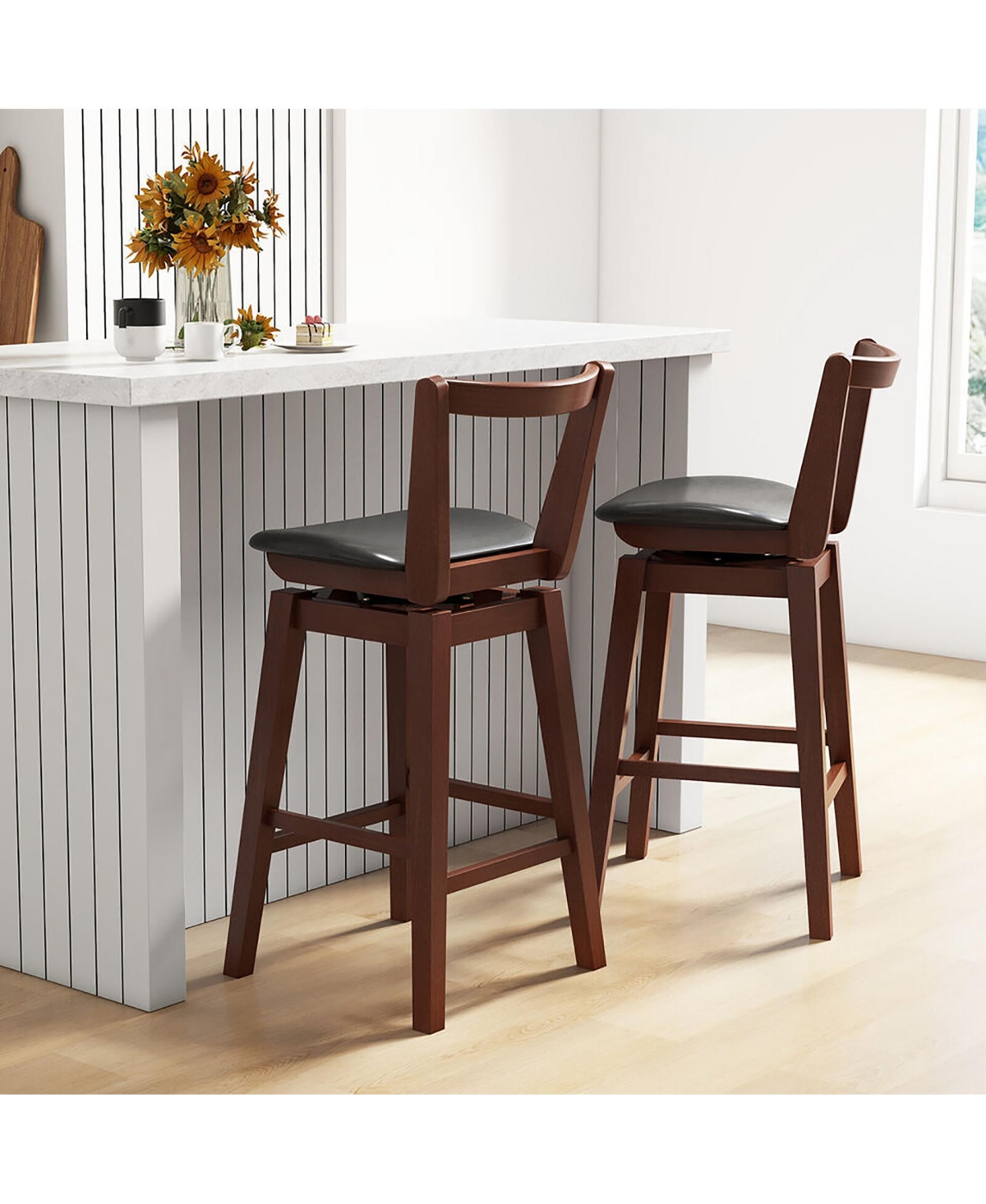 Gymax Swivel Bar Height Bar Stool Set of 4 30.5'' Upholstered Pu Leather Kitchen