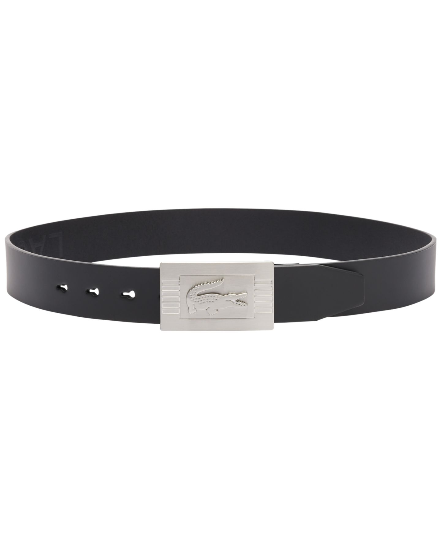 Мужской ремень Lacoste Leather Debossed Logo Belt, цвет: Чёрный — фото 2