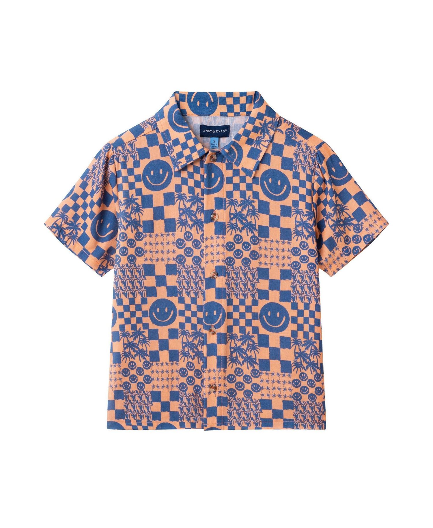 Big Boys Allover Smiley Print Buttondown and Shorts Set