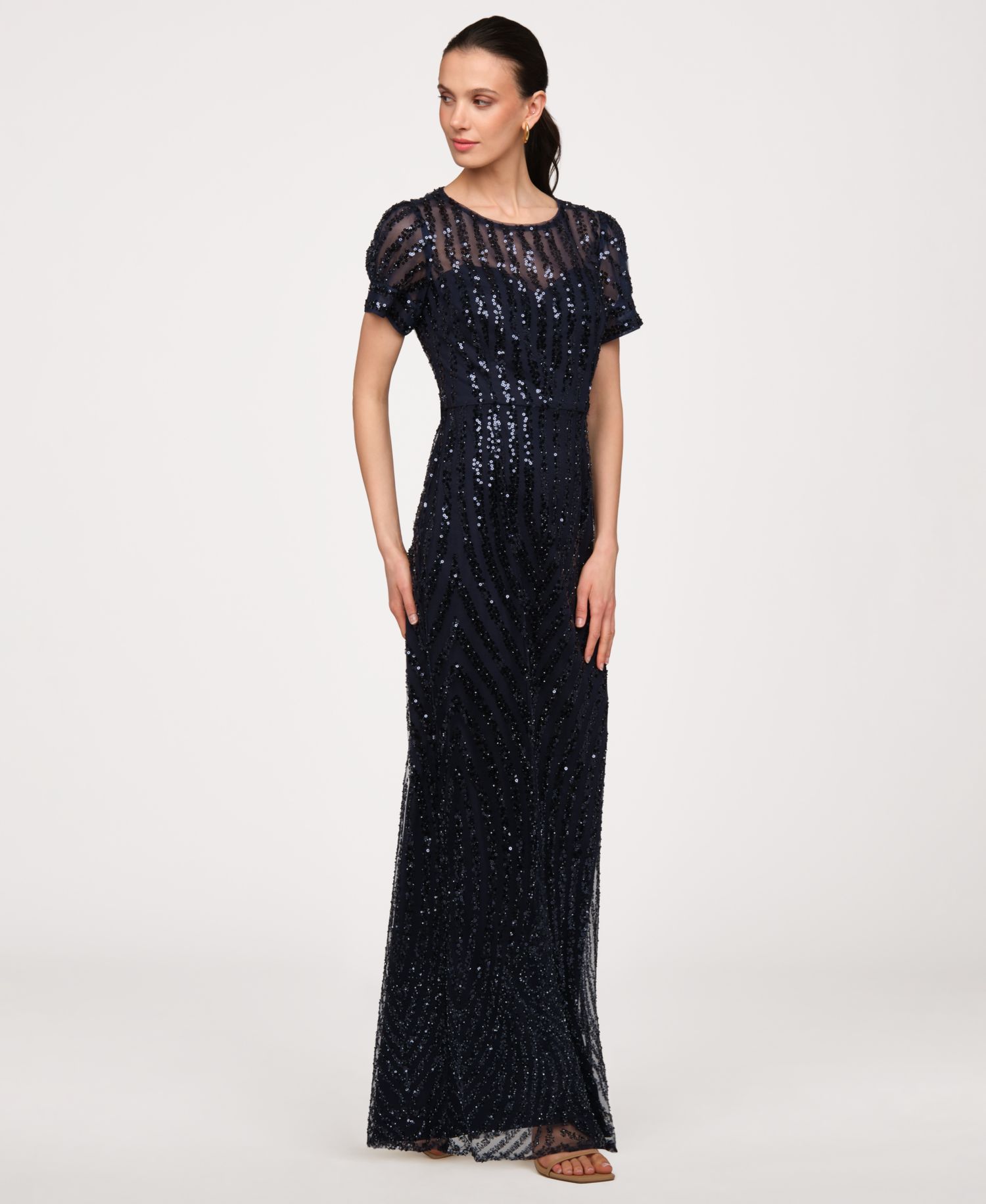 Women's Jewel Neck Column Gown Dress