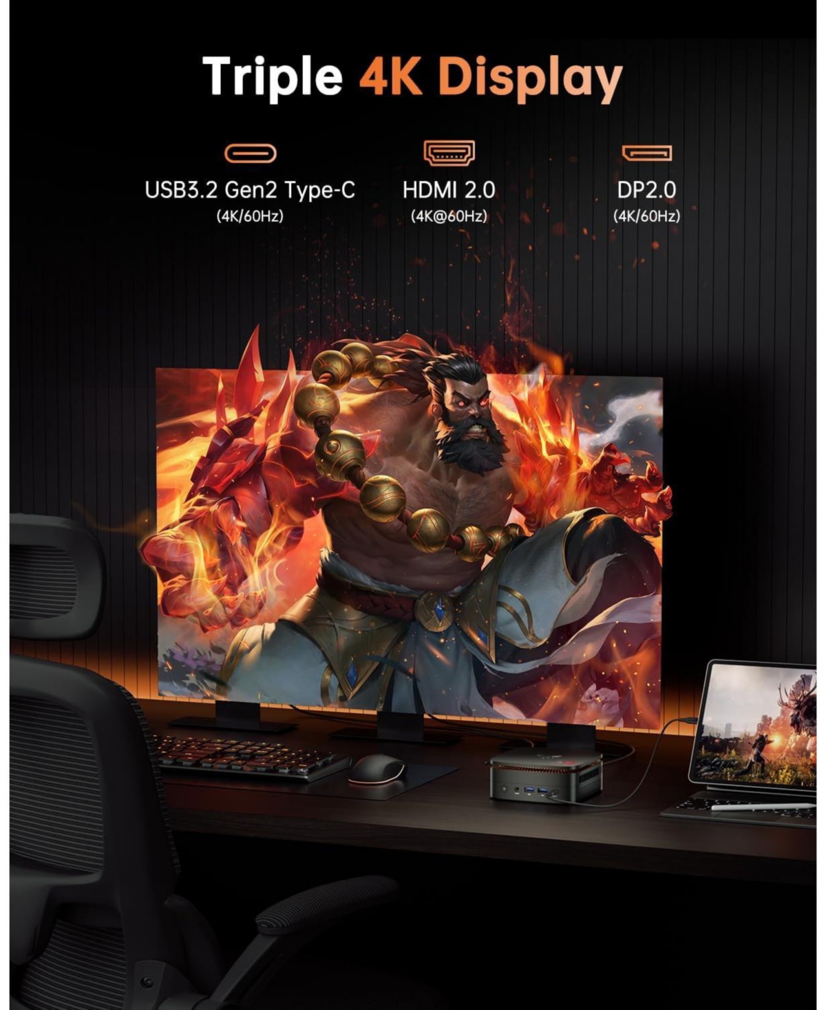 Kamrui Hyper H1 Mini Gaming Pc, Amd Ryzen 7 7735HS 24GB LPDDR5 1TB NVMe Ssd, Triple 4K, WiFi6/BT5.2 Mini Desktop Pc