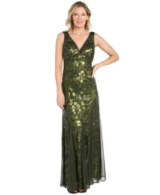 Women's Long Floral Sequin Beaded Dress