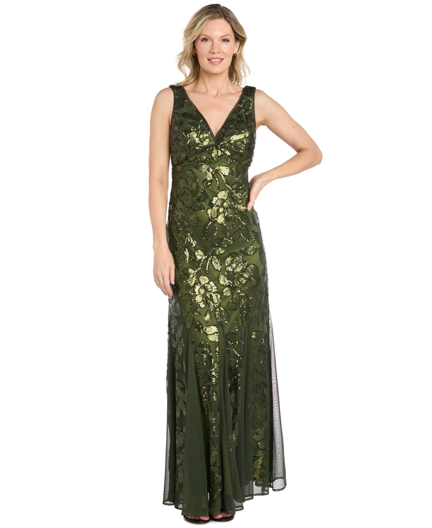Women's Long Floral Sequin Beaded Dress