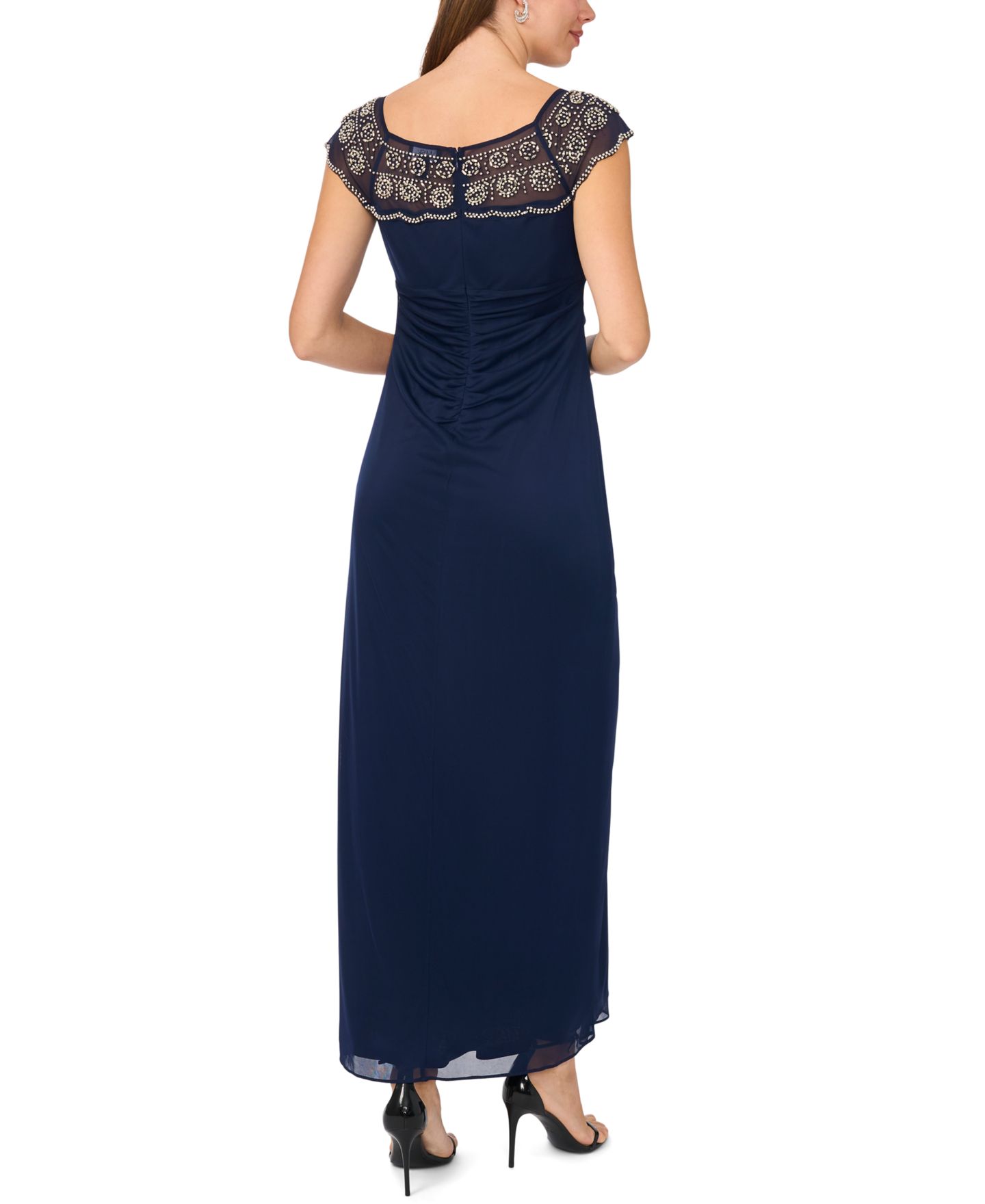 Женские платья MSK Crewneck Evening Mesh Gown, цвет: Тёмно-синий — фото 4