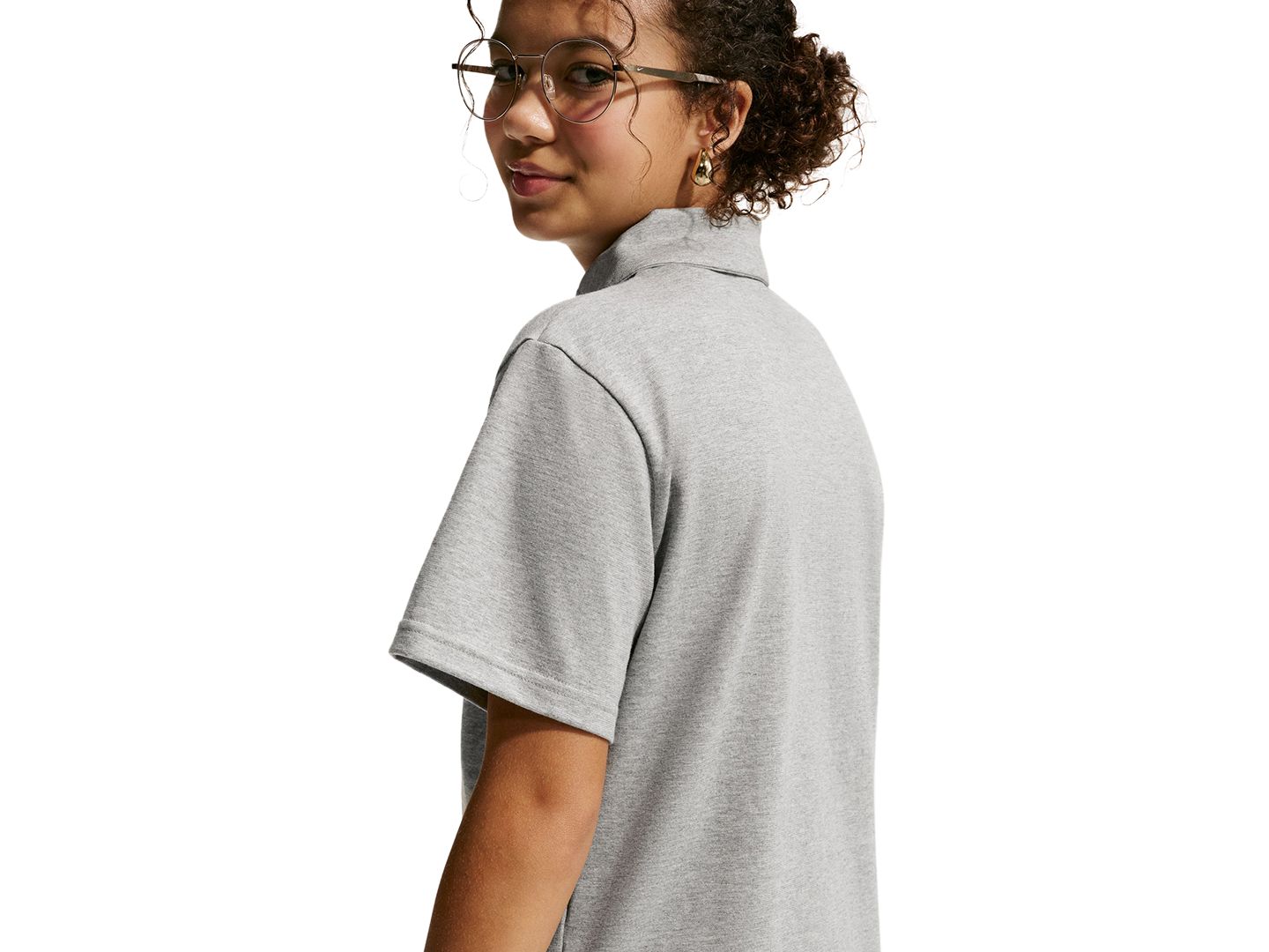 Детское поло Nike Sportswear Club Knit Short-Sleeve Polo Shirt, цвет: Серый меланжевый / Белый — фото 6