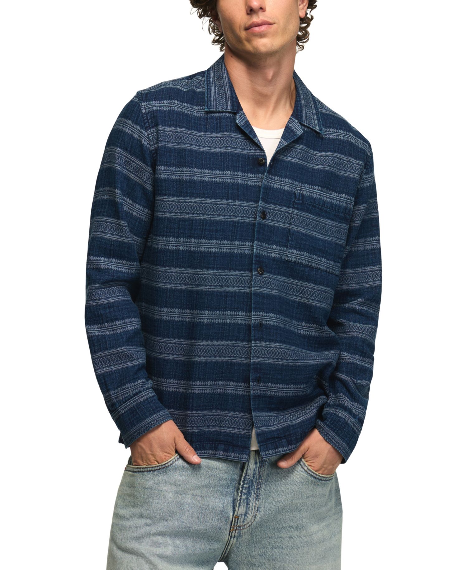 Men's Indigo Pattern Long-Sleeve Shirt