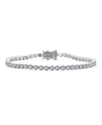 Cubic Zirconia Circlet Bubble CZ Bezel Set Slender Tennis Bracelet Silver Plated 8 Inch