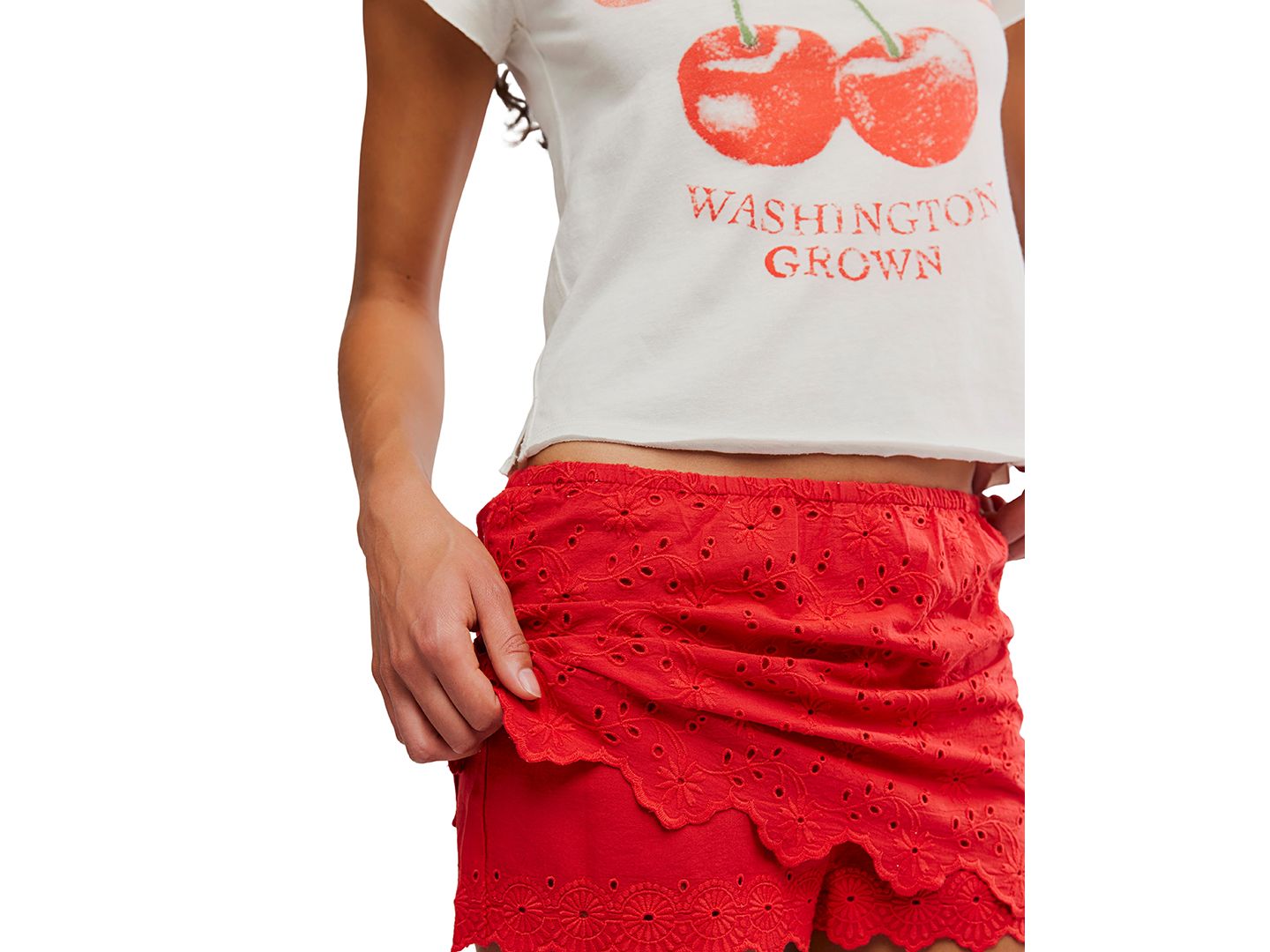 Женская юбка-шорты Free People Cotton Eyes On You Skort, цвет: Красный — фото 4