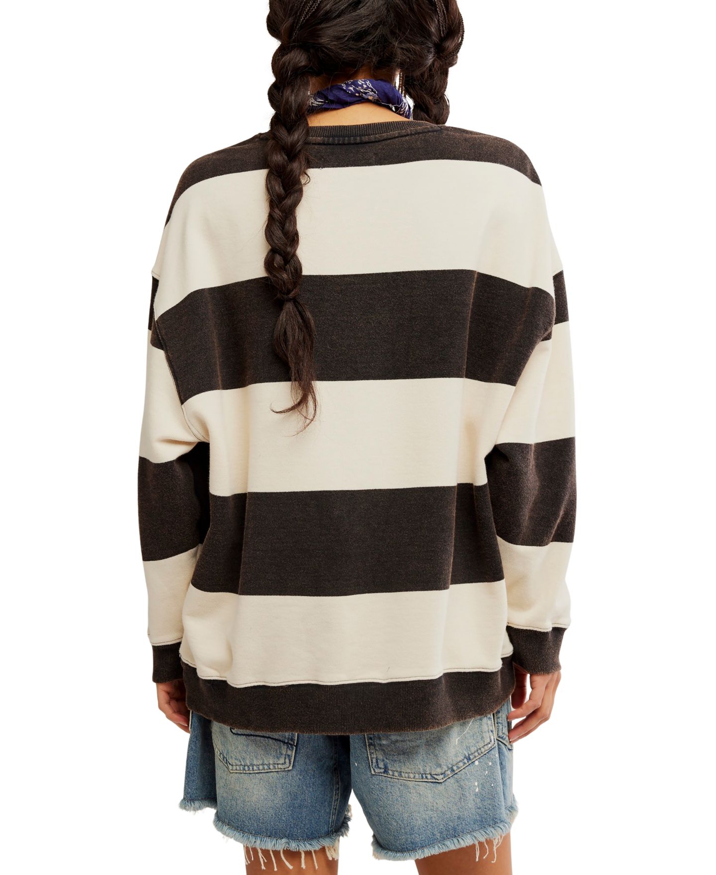 Женский топ Free People Classic Crewneck Stripe Oversized Top, цвет: Чёрный комбинированный — фото 5