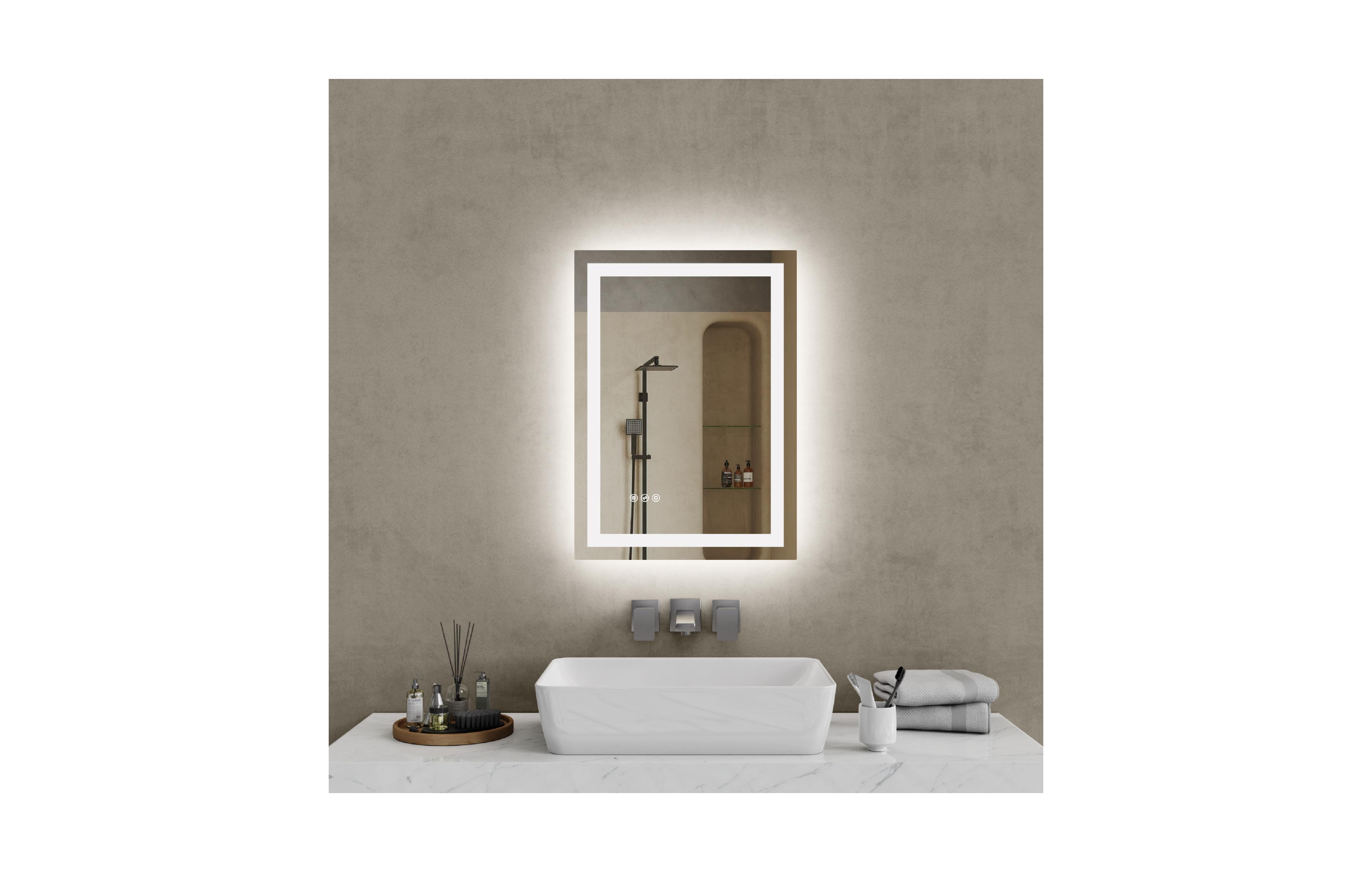 Rainsken 20"28" Led Bathroom Mirror, Anti-fog Vanity Mirror with Front-Lit and Back-Lit, Stepless Dimmable, Shatter-Proof Make Up Mirror