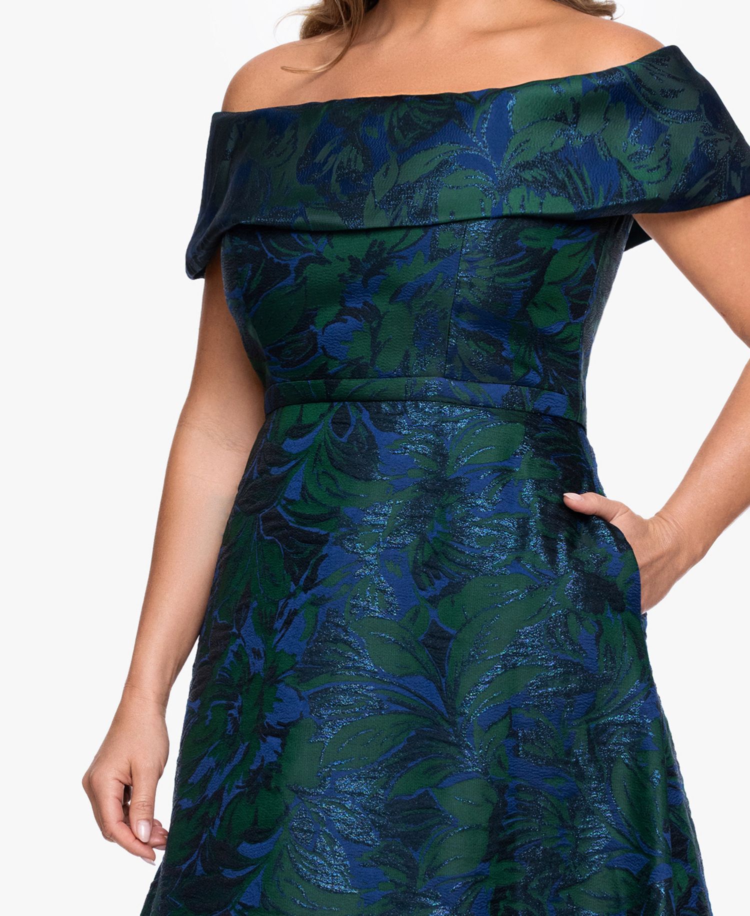 Petite Off-The-Shoulder Jacquard Ball Gown