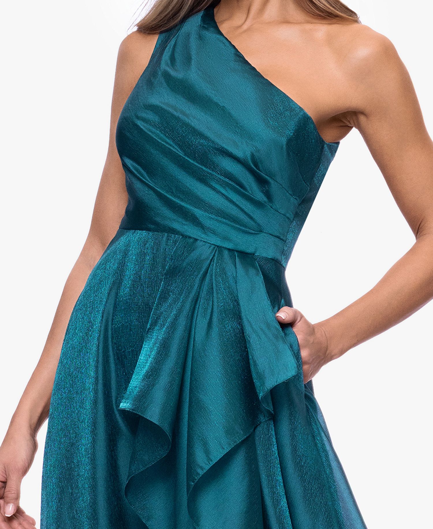 Petite Metallic Draped One-Shoulder Gown