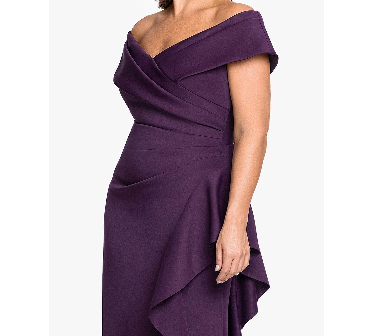 XSCAPE Women's Sweetheart Neck Side Ruffle Off-The-Shoulder Long Dress view 4 — MAYCSS fashion products