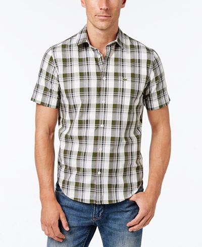 Lacoste Men's Poplin Plaid Short-Sleeve Shirt