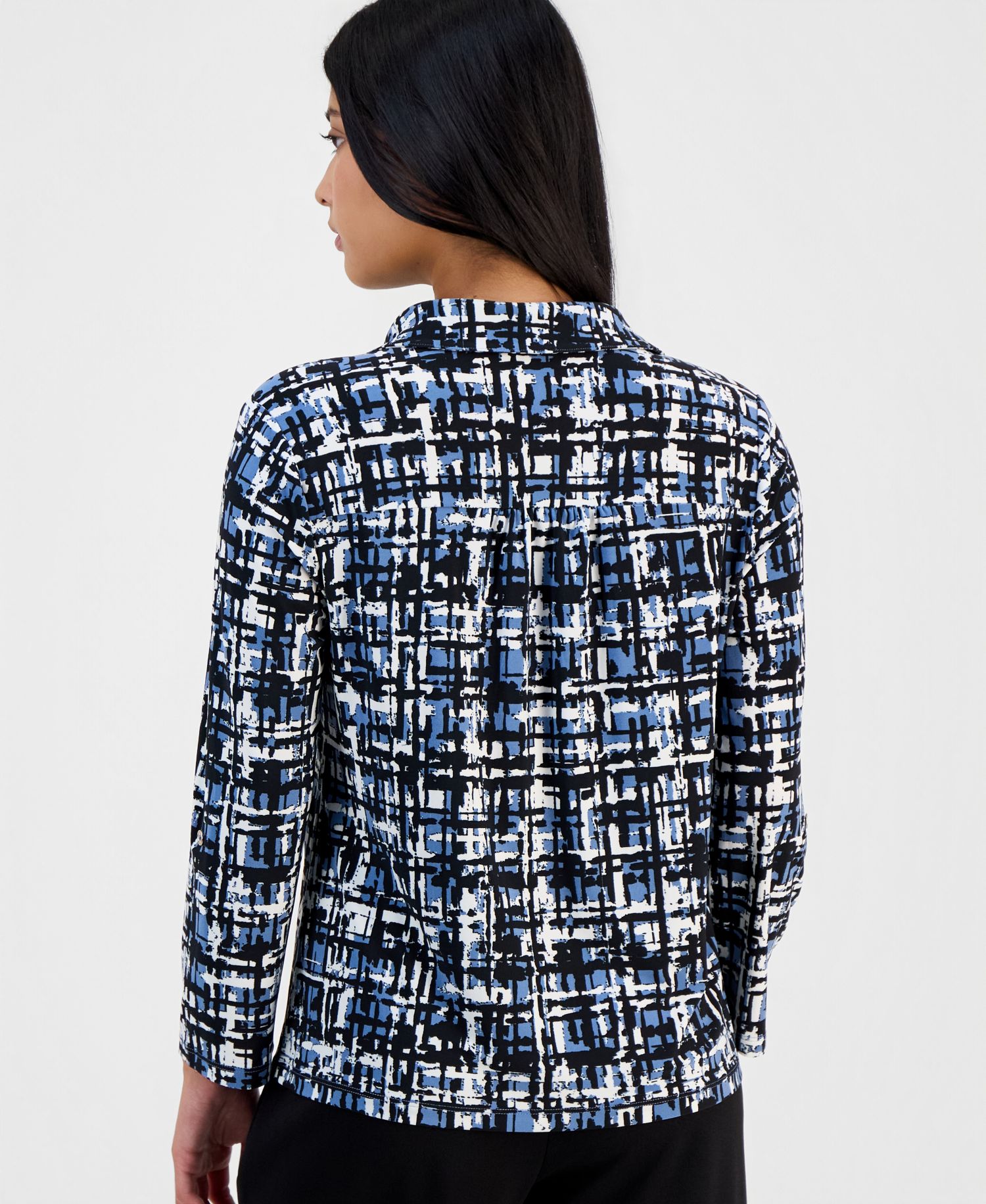 Women's Printed Collared 3/4-Sleeve Top